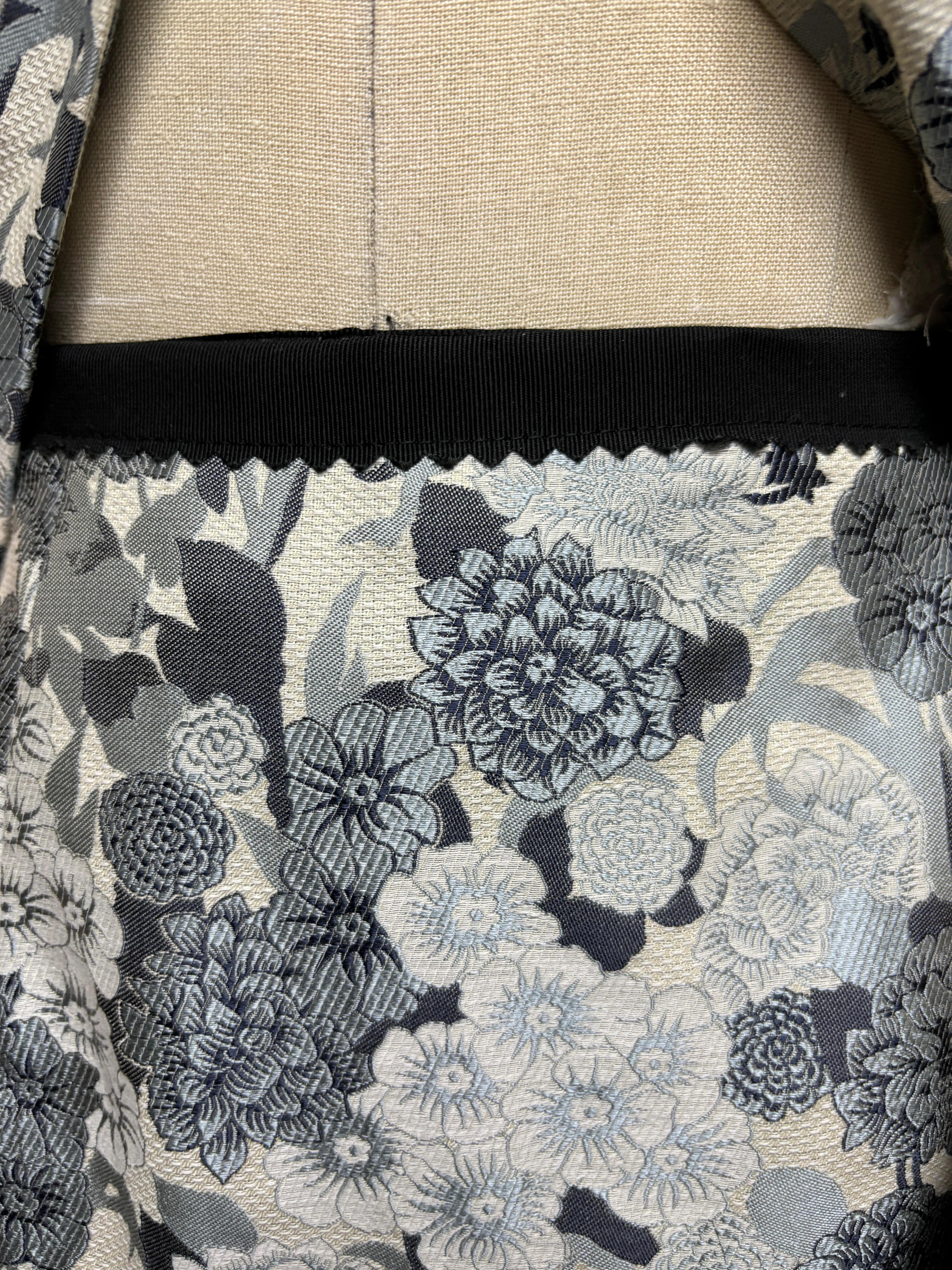 Pewter, Blue, Black, and White Original Floral Skirt Suit For Sale 4