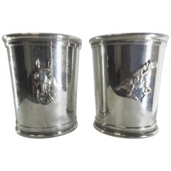 Vintage Pewter Boardman Governor's Cup  Mint Julep Cups with Horse Motifs, Pair