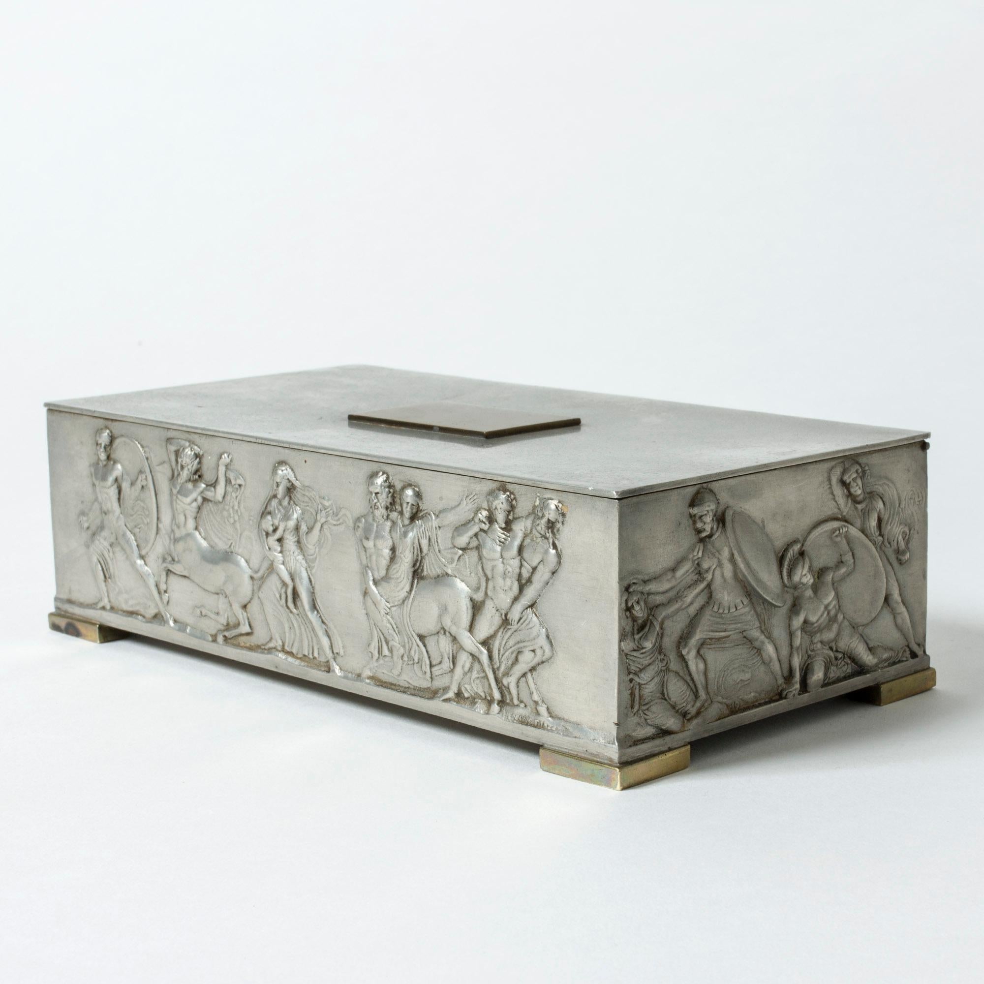 Scandinavian Modern Temple of Apollo Pewter box from Herman Bergman, Sweden, 1939 For Sale