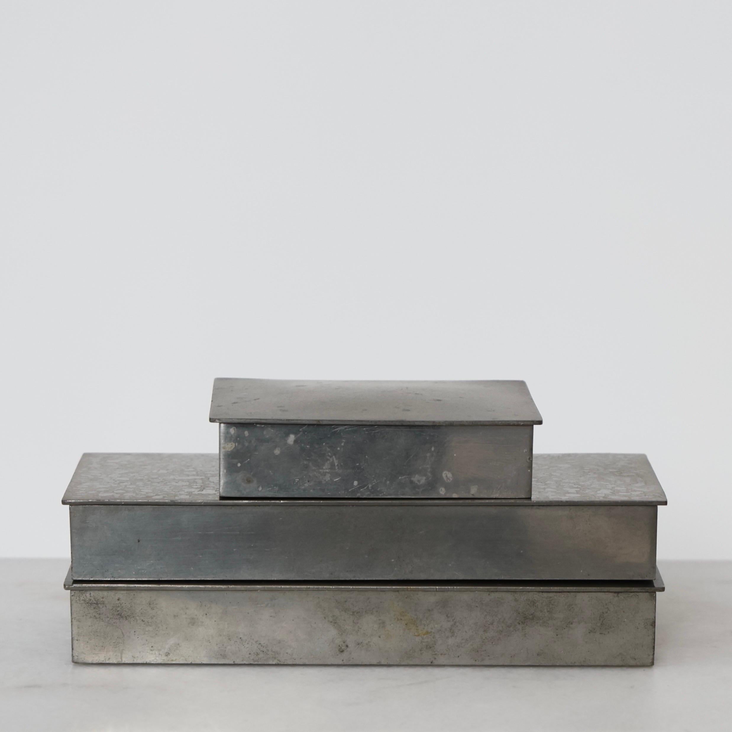 Pewter Box Trio designed by Arne Erkers for Just Andersen, 1950s, Denmark In Fair Condition In Værløse, DK