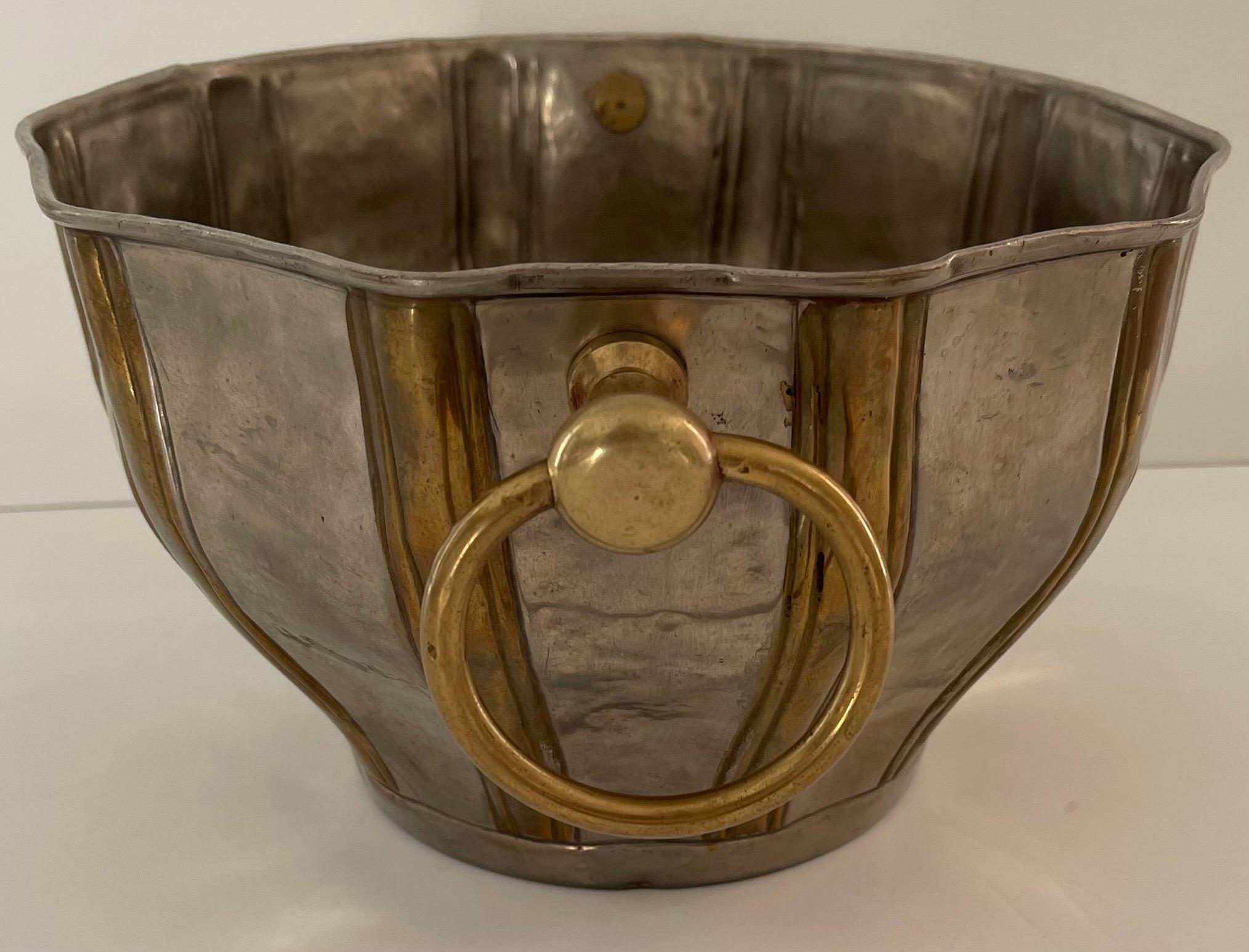 Pewter & Brass Metal Cachepot For Sale 1