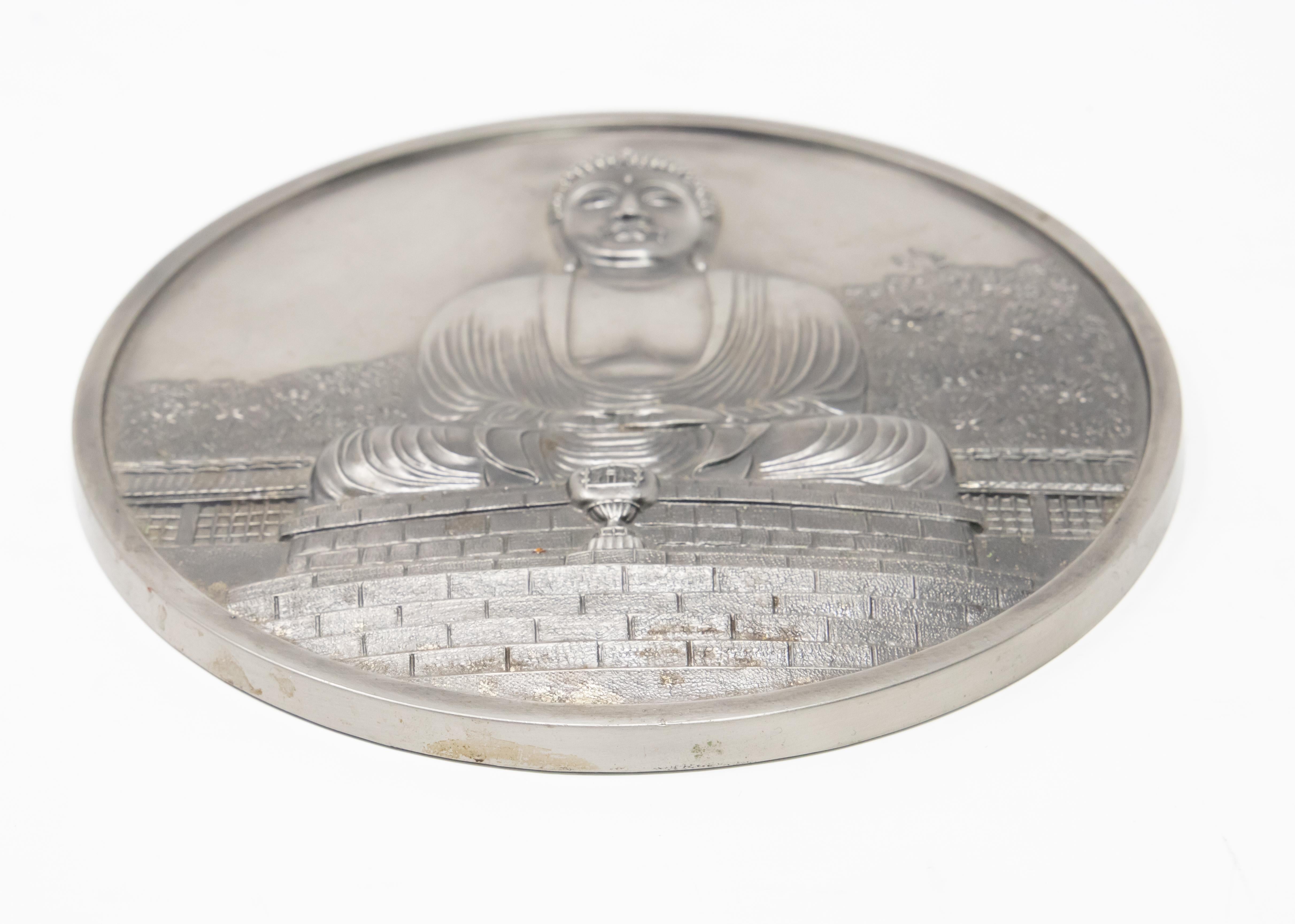 Pewter Buddha Wall Plaque For Sale 1