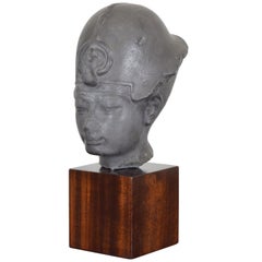 Pewter Bust of Queen Nefertiti of Egypt on Macassar Wood Pedestal