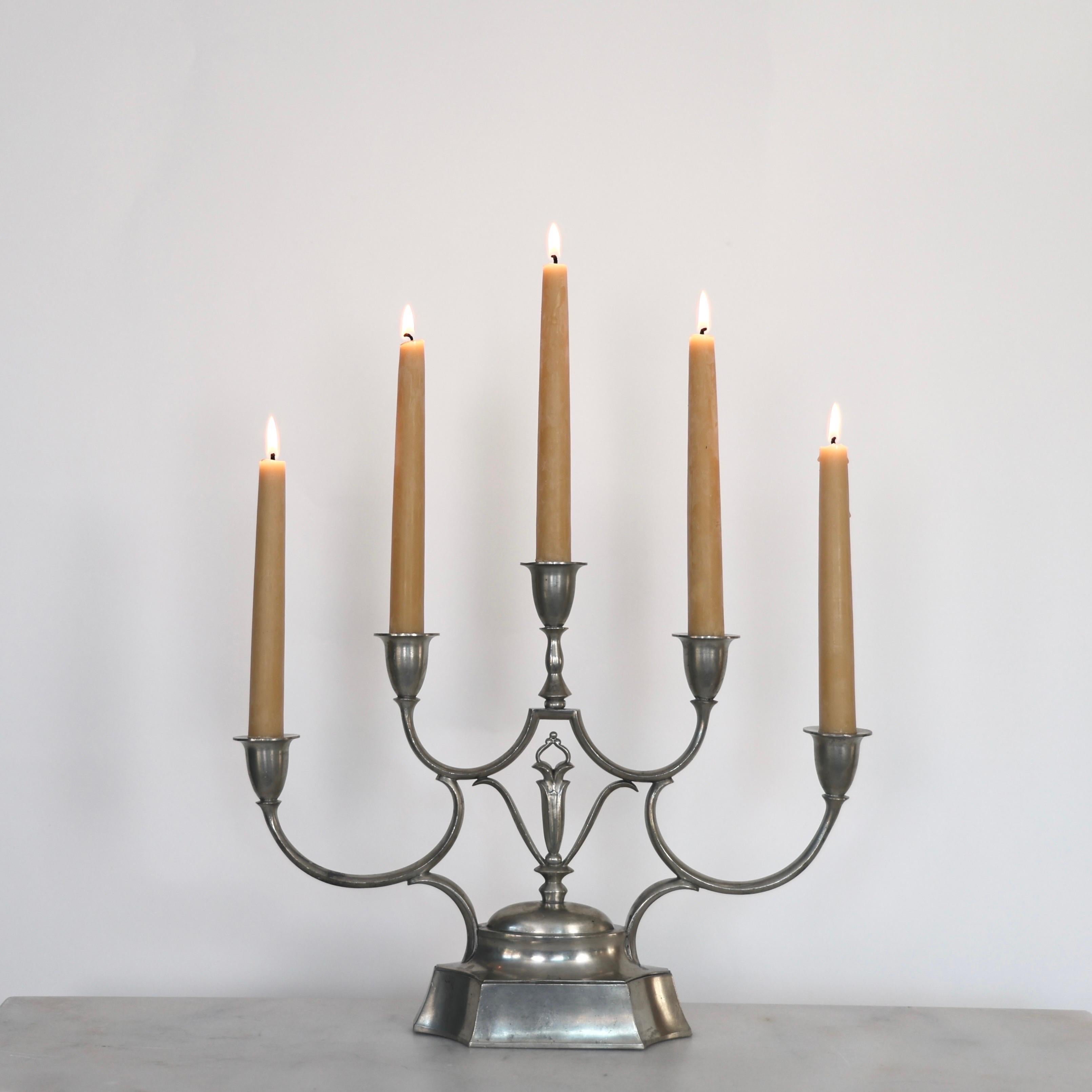 Art Déco Candelabro in peltro di Just Andersen, anni '20, Danimarca in vendita