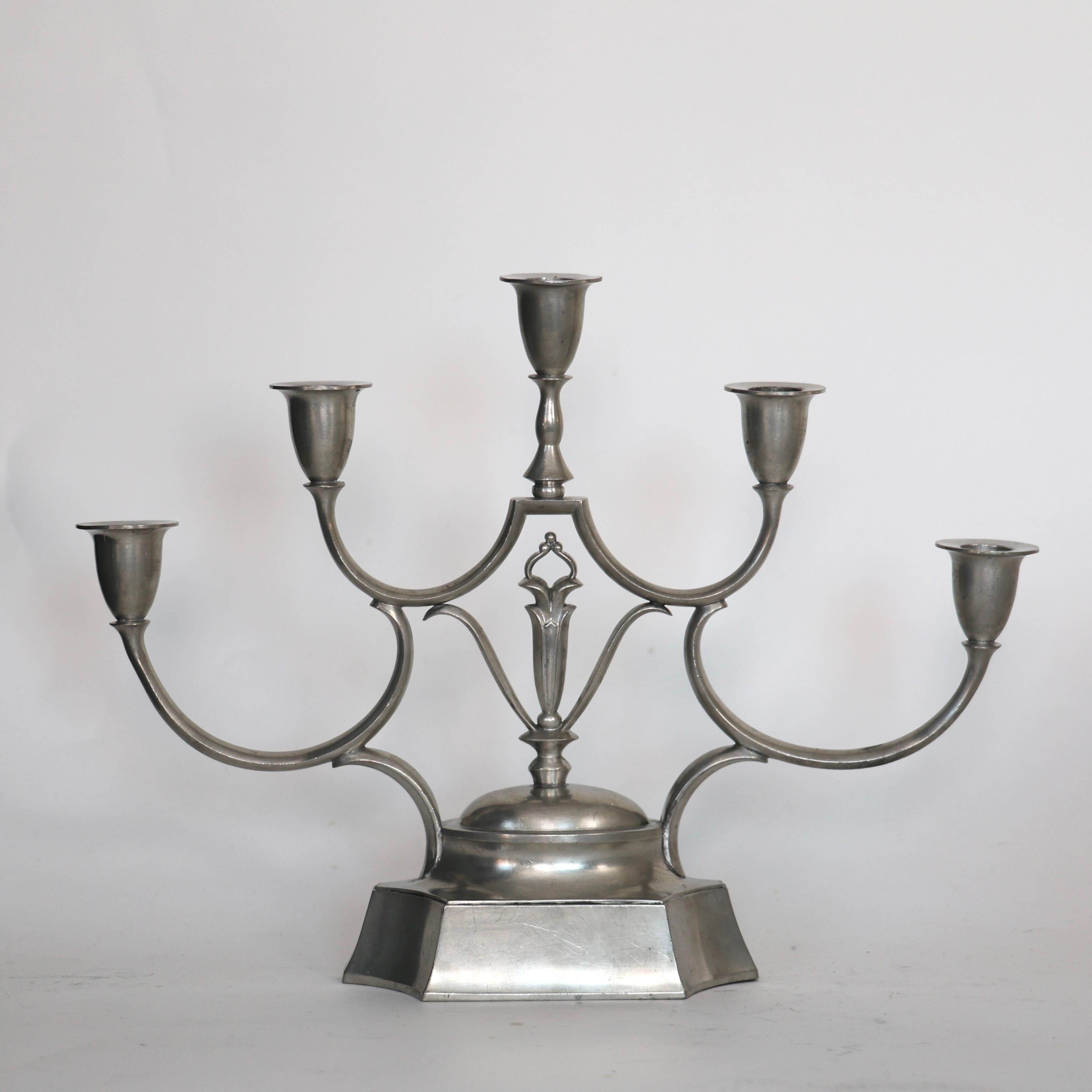 Peltro Candelabro in peltro di Just Andersen, anni '20, Danimarca in vendita