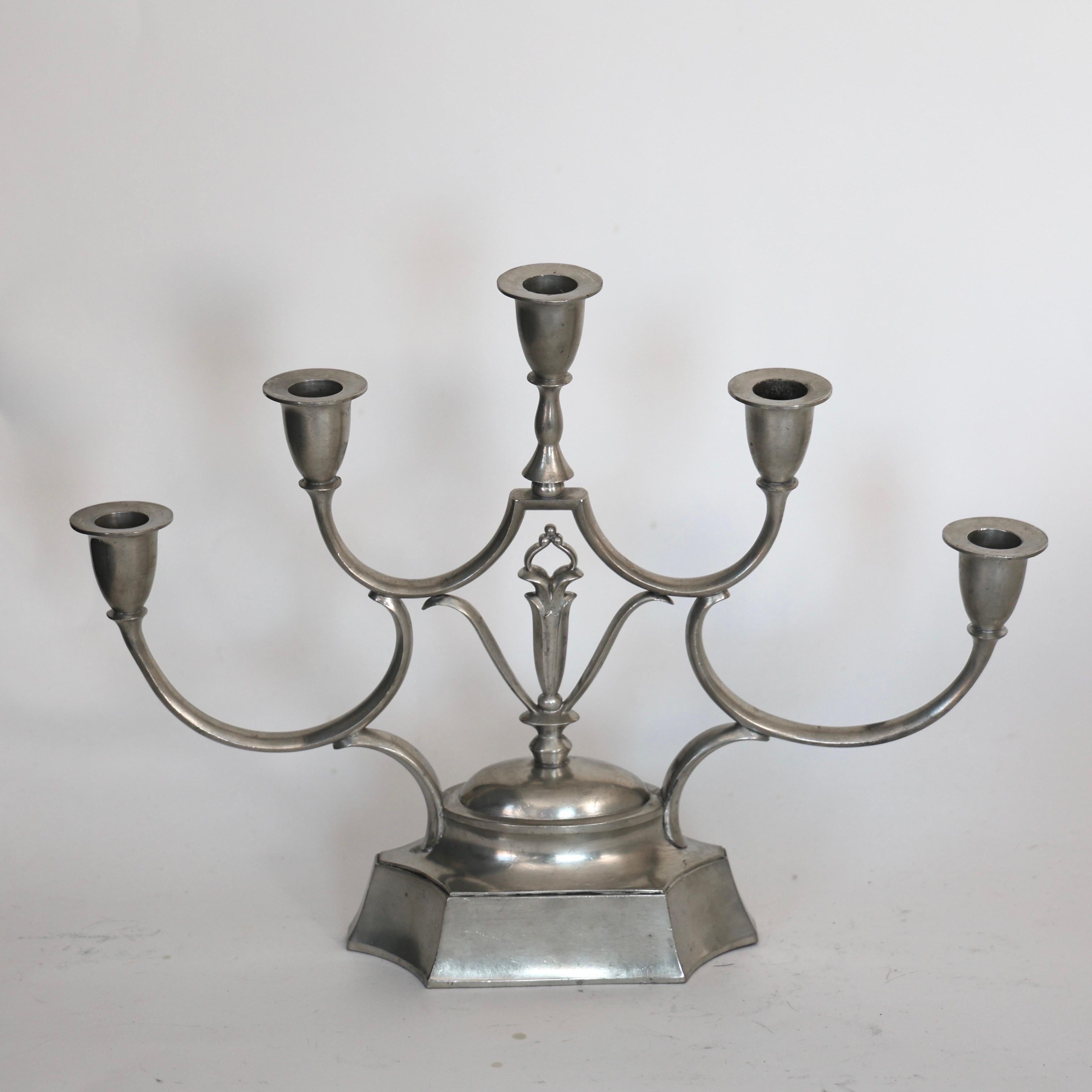 Candelabro in peltro di Just Andersen, anni '20, Danimarca in vendita 1