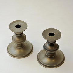 Pewter Candle Holder Pair by Edvin Ollers, Sweden 1947