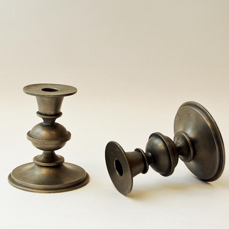 Scandinavian Modern Pewter Candle Holder Pair by Edvin Ollers, Sweden 1947