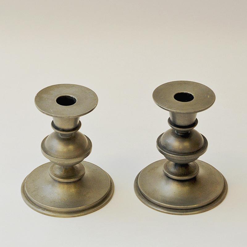 Pewter Candle Holder Pair by Edvin Ollers, Sweden 1947 In Good Condition In Stockholm, SE