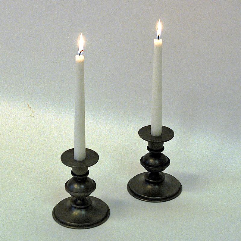 Pewter Candle Holder Pair by Edvin Ollers, Sweden 1947 1