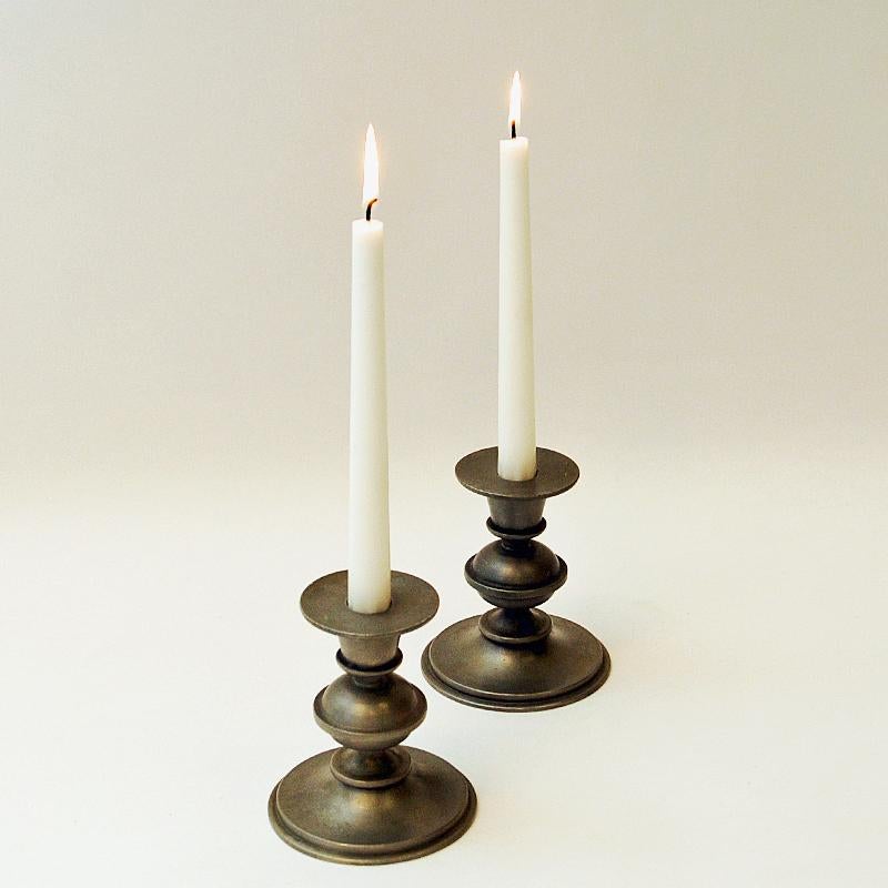 Pewter Candle Holder Pair by Edvin Ollers, Sweden 1947 2