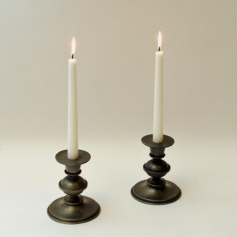 Pewter Candle Holder Pair by Edvin Ollers, Sweden 1947 3