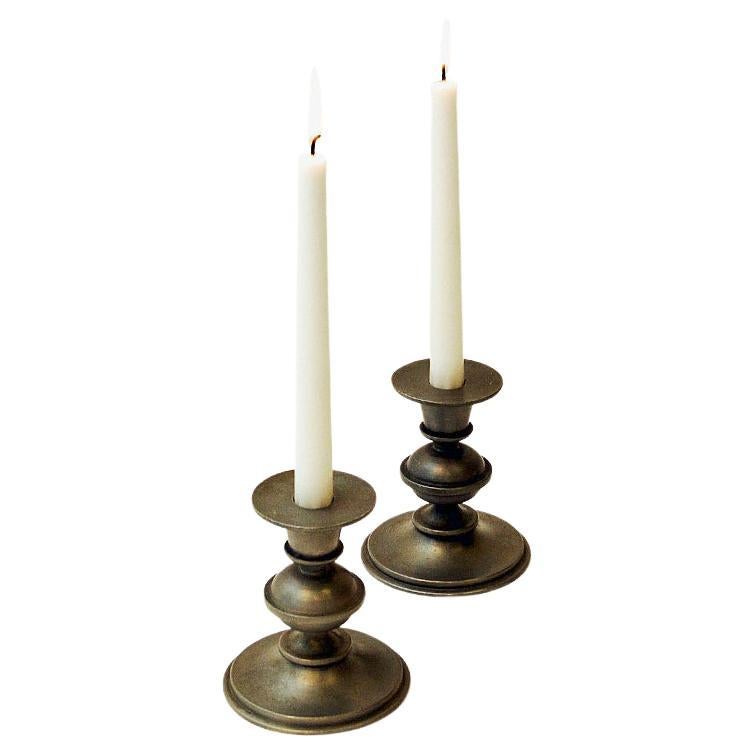 Pewter Candle Holder Pair by Edvin Ollers, Sweden 1947