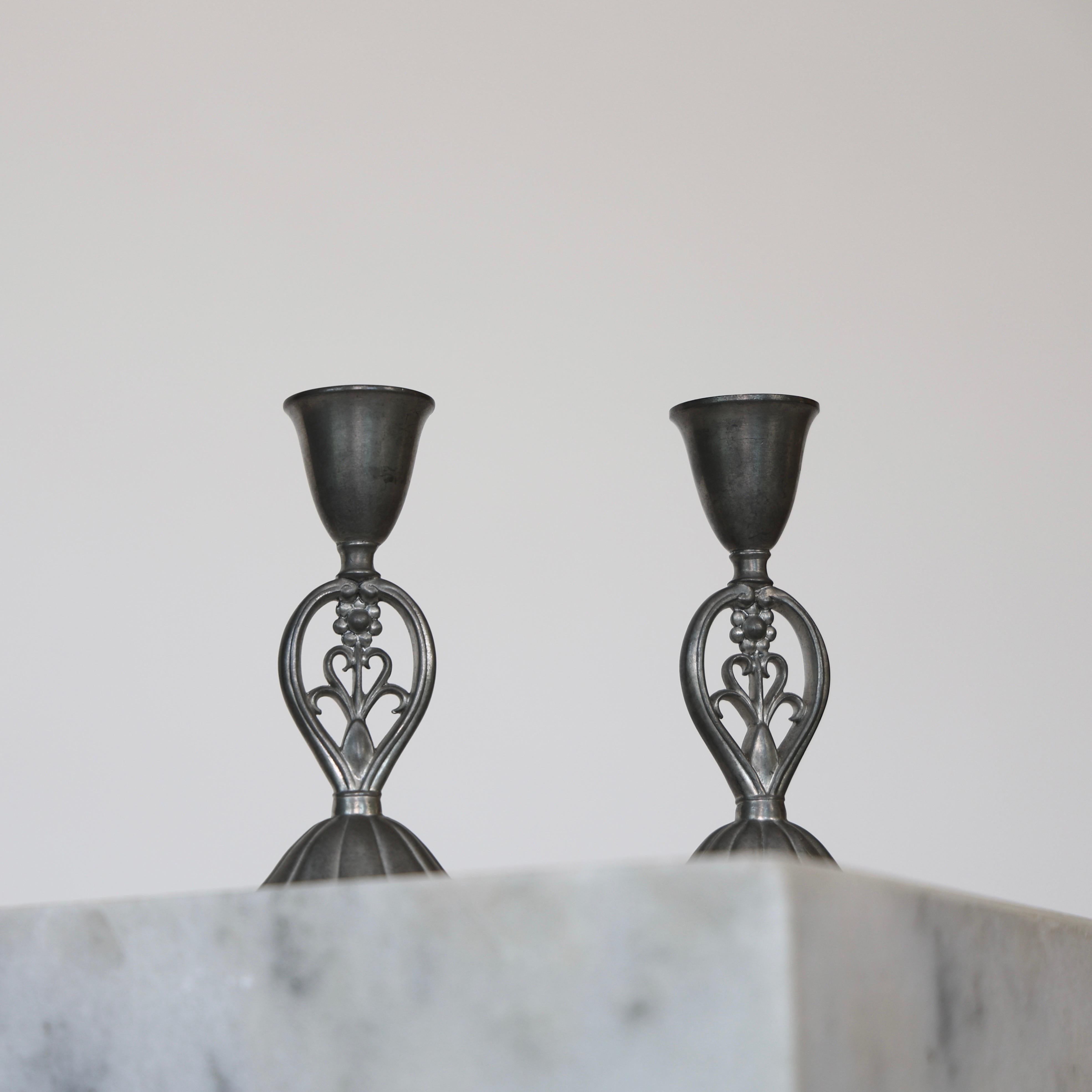 Danish Pewter Candle Holders by Just Andersen, 1920s, Denmark For Sale