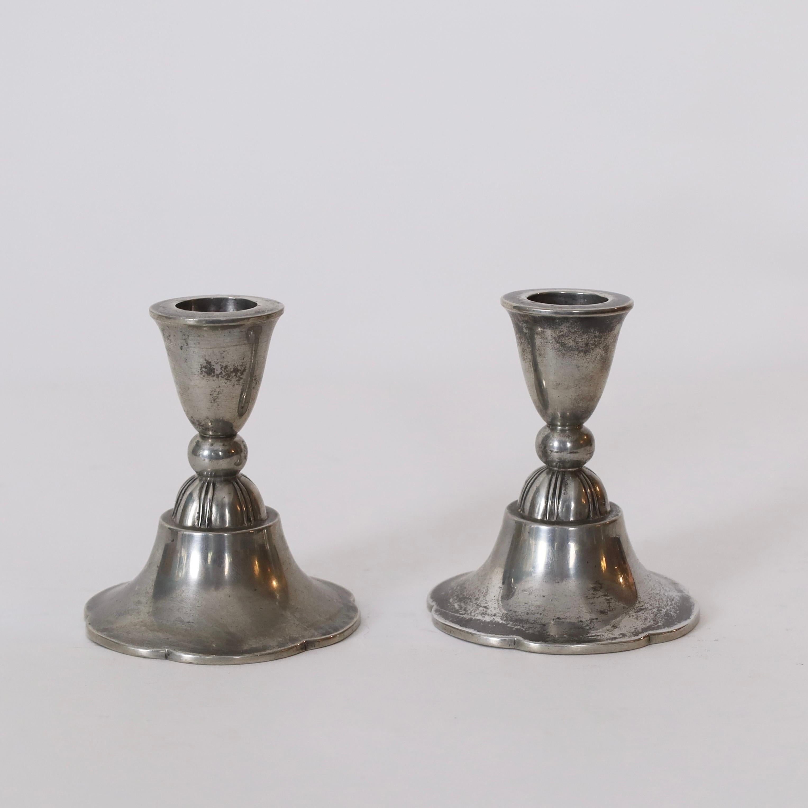 Pewter Candle Holders by Just Andersen, 1920s, Denmark In Fair Condition For Sale In Værløse, DK