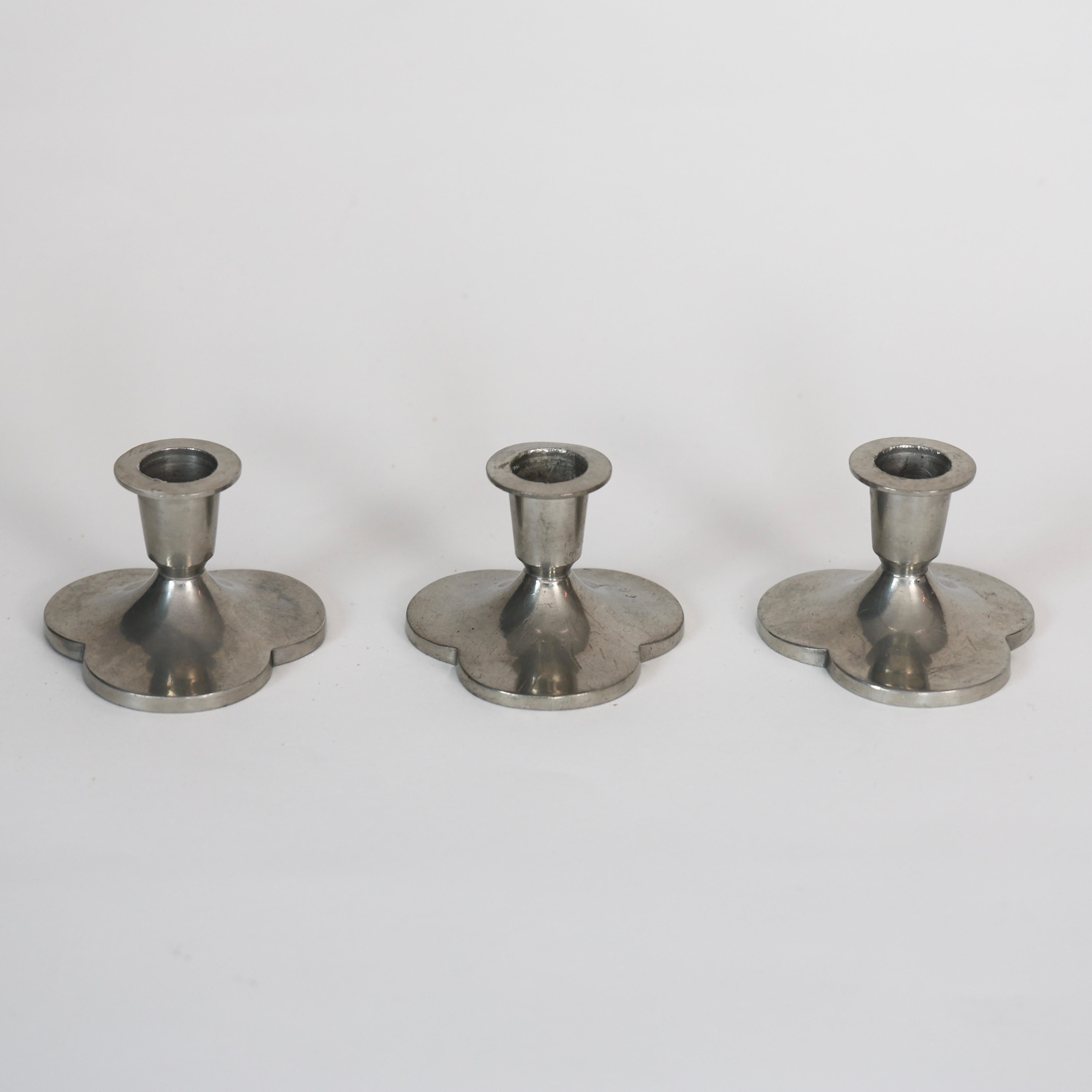 Pewter Candle Holders by Just Andersen, 1920s, Denmark In Fair Condition For Sale In Værløse, DK