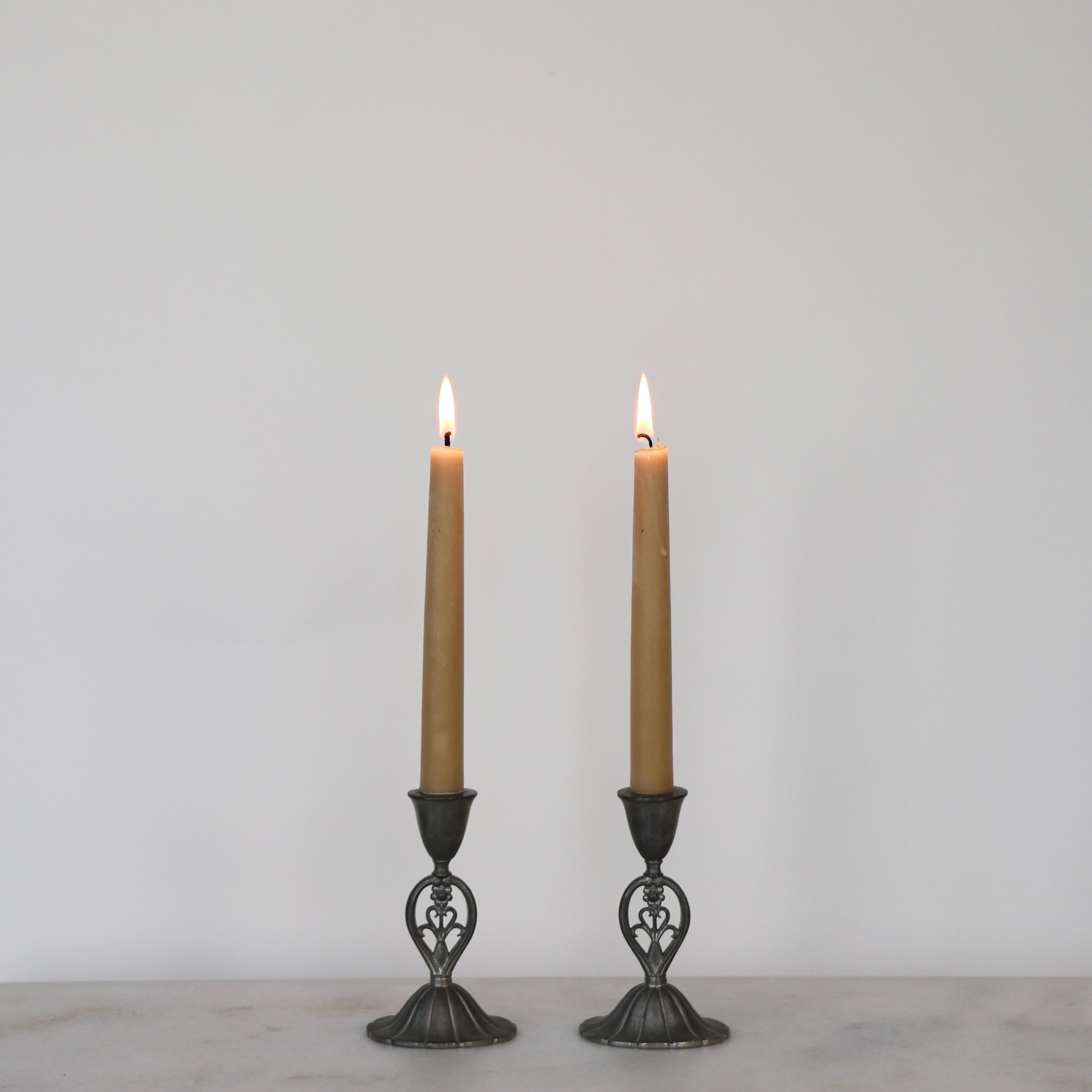 Pewter Candle Holders by Just Andersen, 1920s, Denmark In Fair Condition For Sale In Værløse, DK