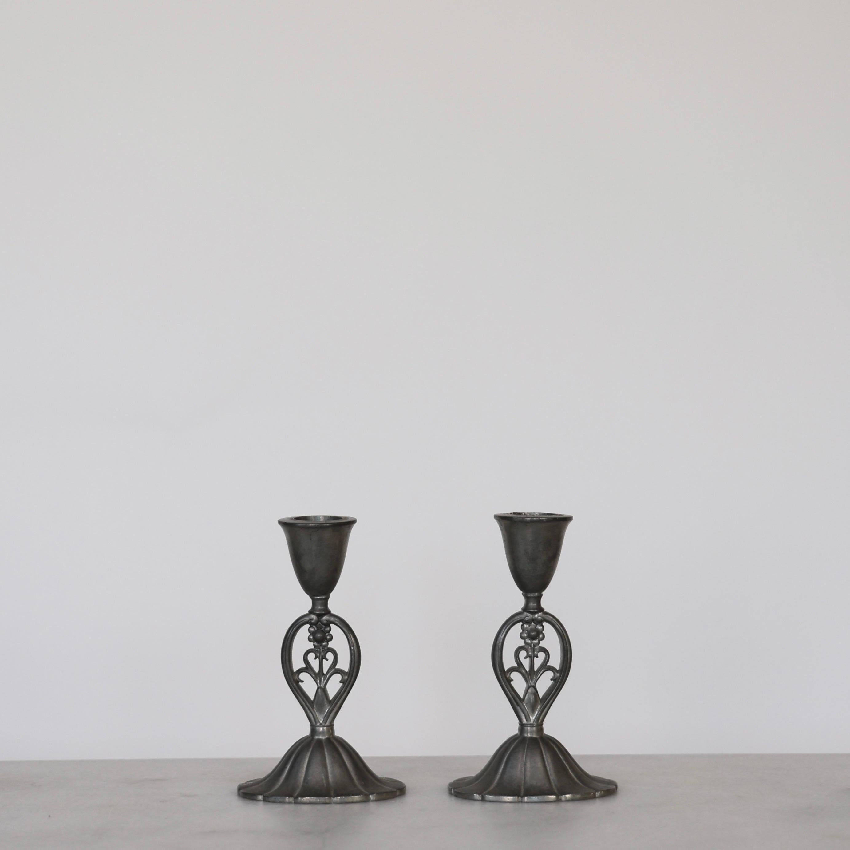 Early 20th Century Pewter Candle Holders by Just Andersen, 1920s, Denmark For Sale