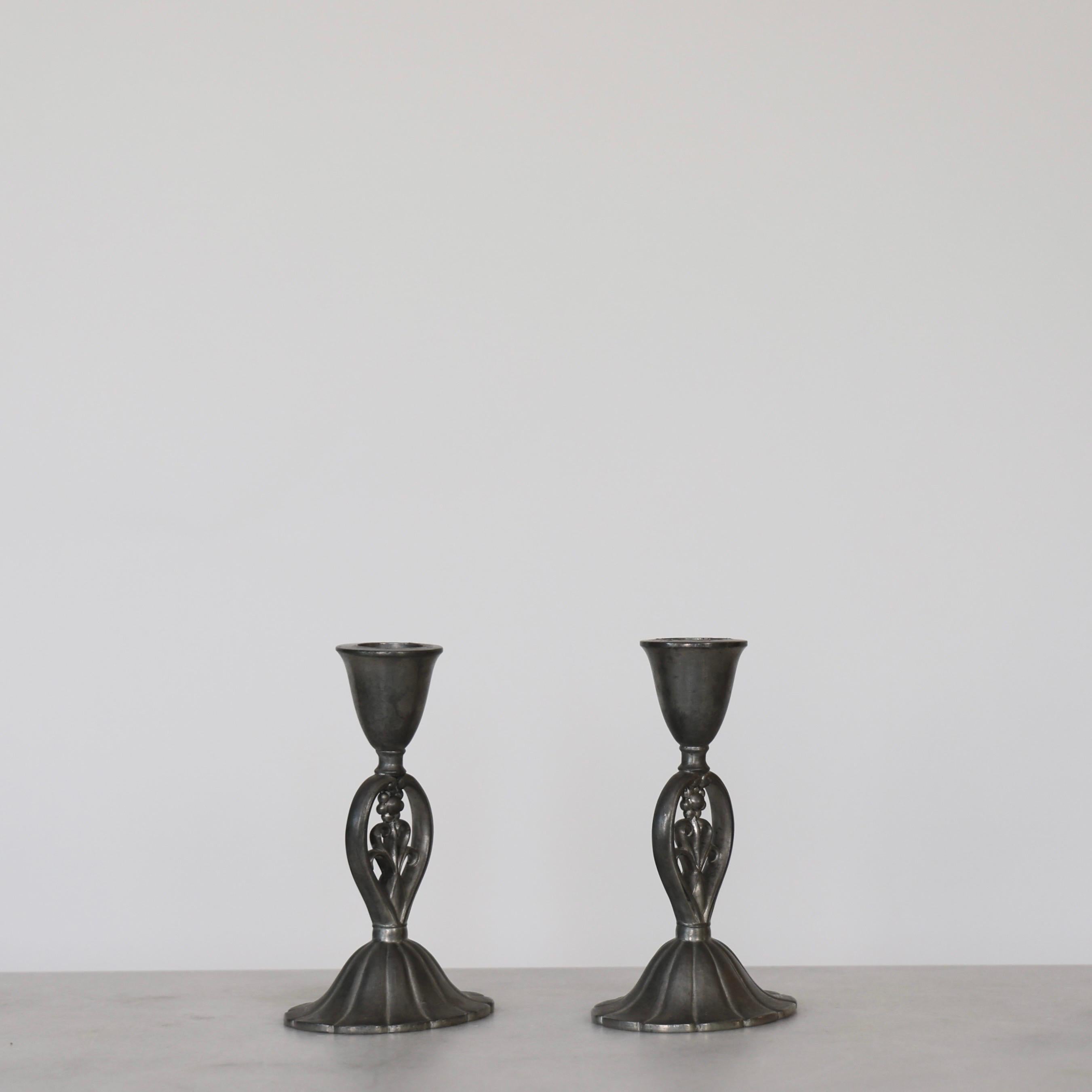 Pewter Candle Holders by Just Andersen, 1920s, Denmark For Sale 1