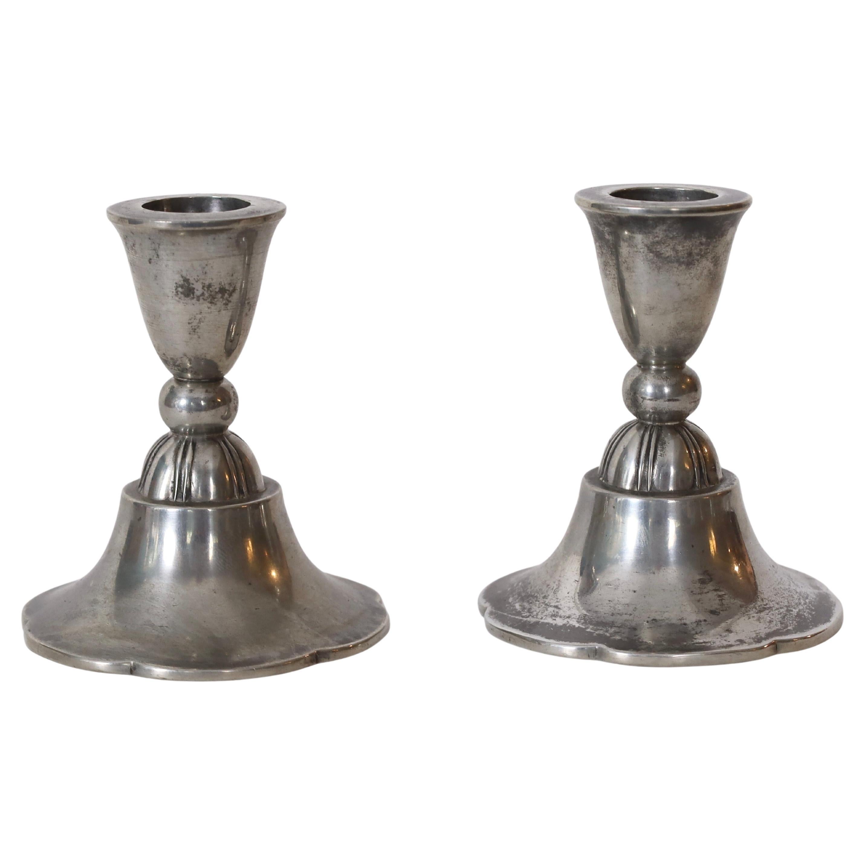Bougeoirs en étain par Just Andersen, années 1920, Danemark