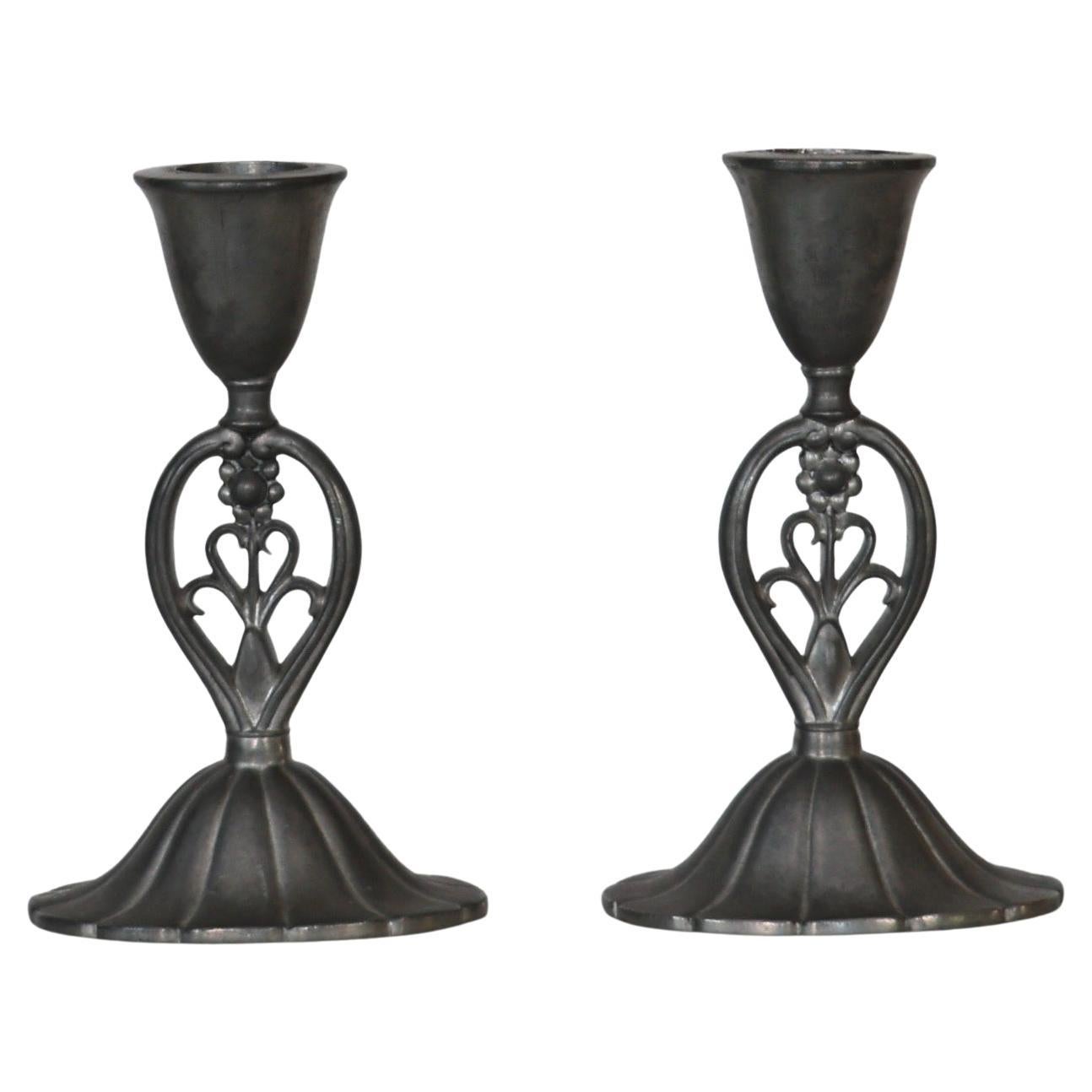 Pewter Candle Holders by Just Andersen, 1920s, Denmark