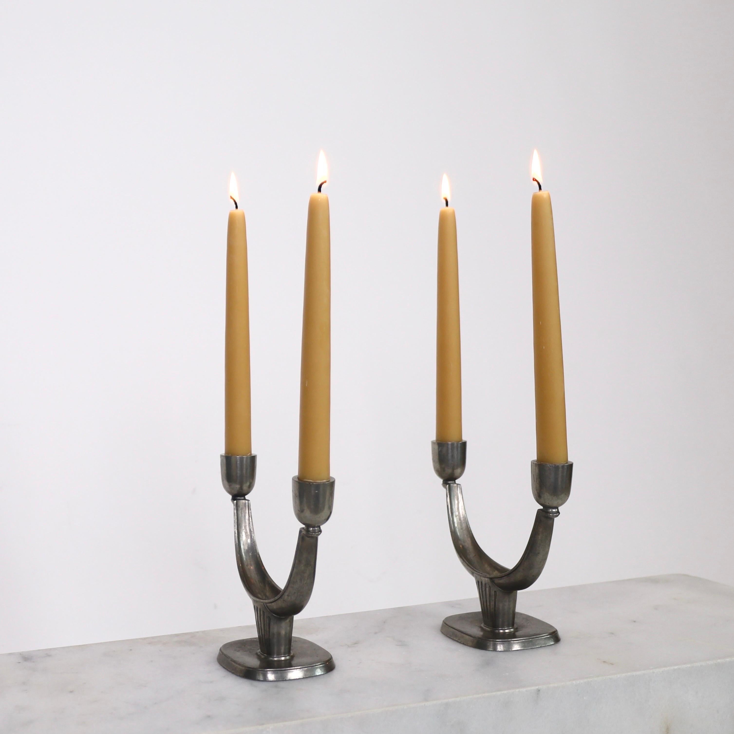 Danish Pewter Candle Holders by Just Andersen, 1950s, Denmark For Sale