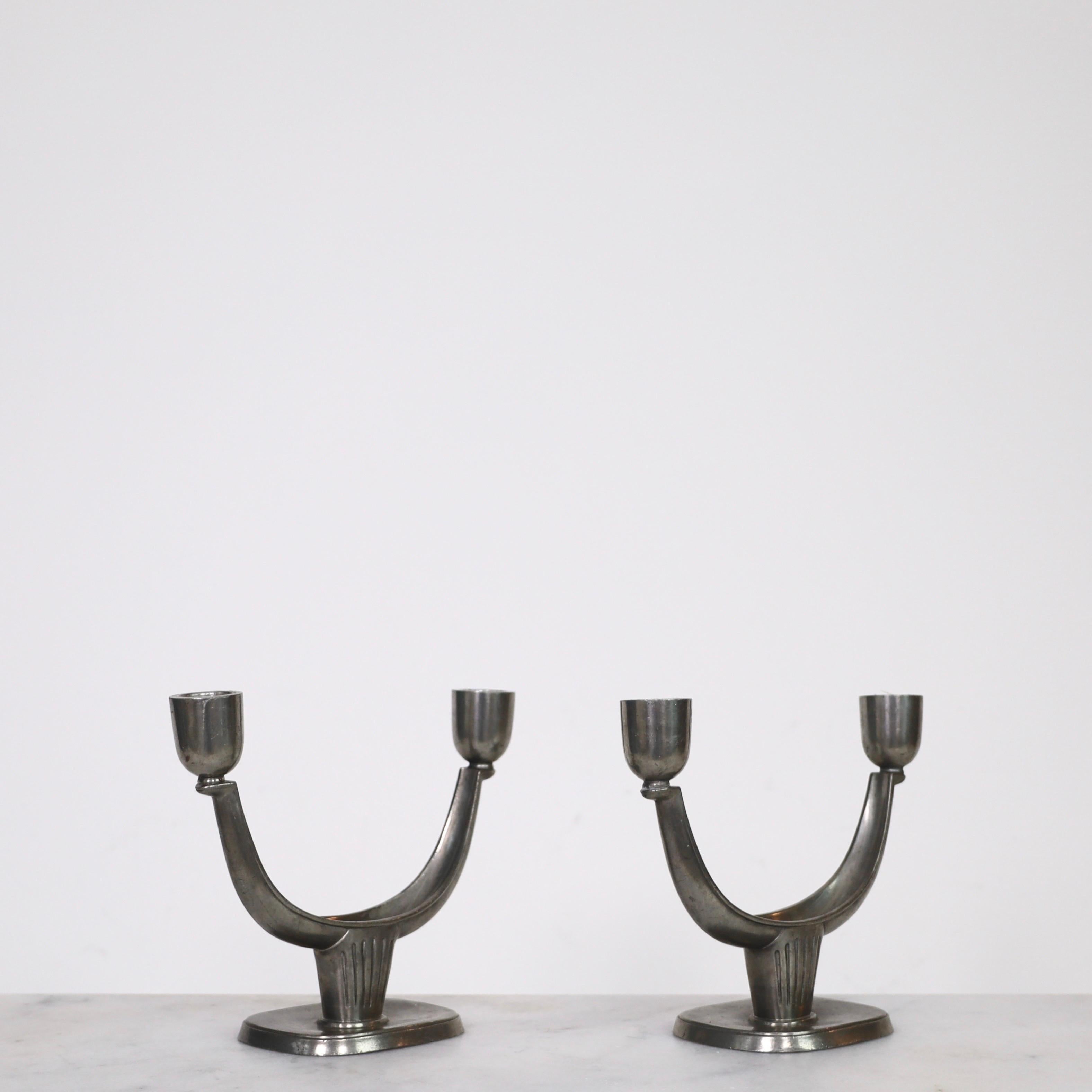 Pewter Candle Holders by Just Andersen, 1950s, Denmark In Fair Condition For Sale In Værløse, DK