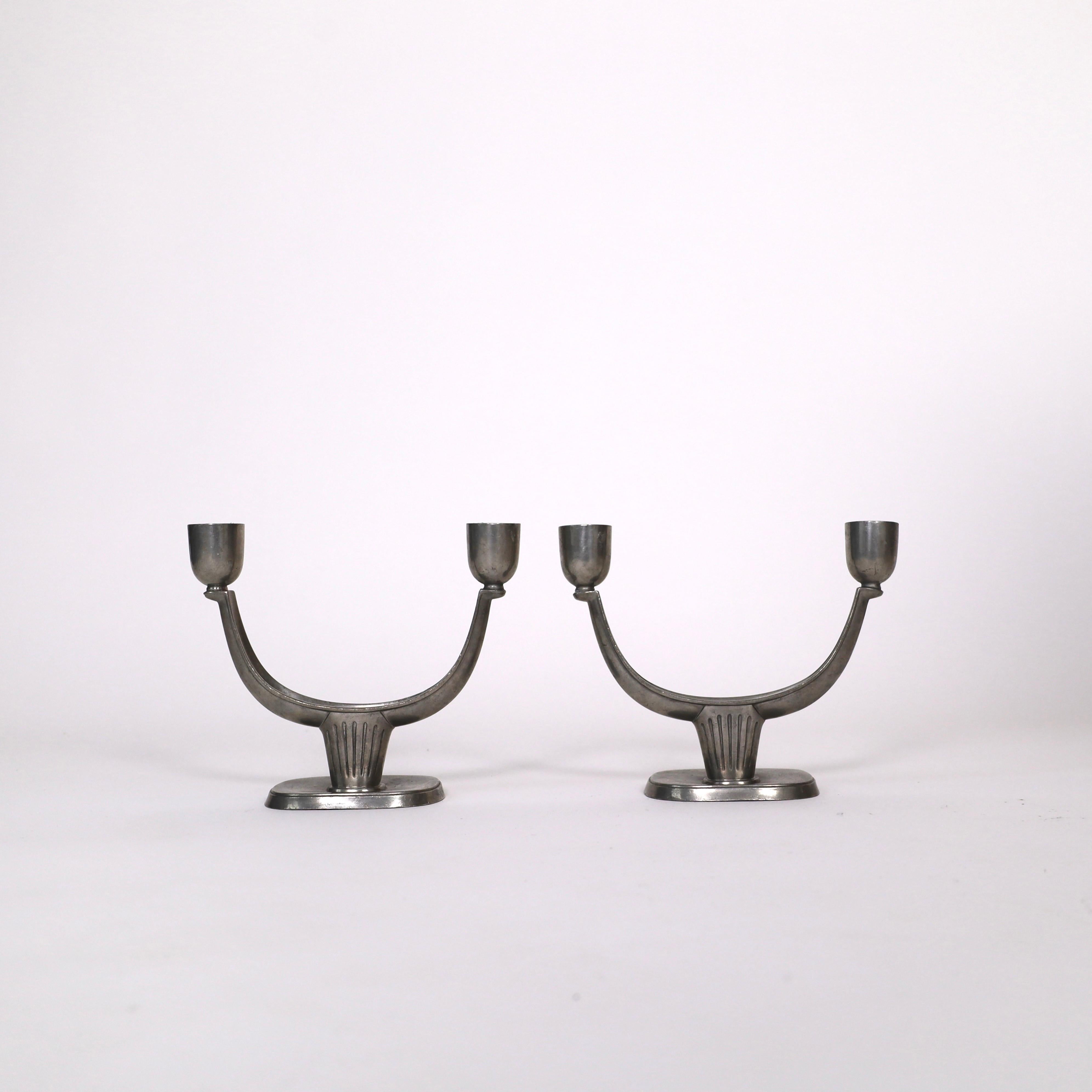 Mid-20th Century Pewter Candle Holders by Just Andersen, 1950s, Denmark For Sale