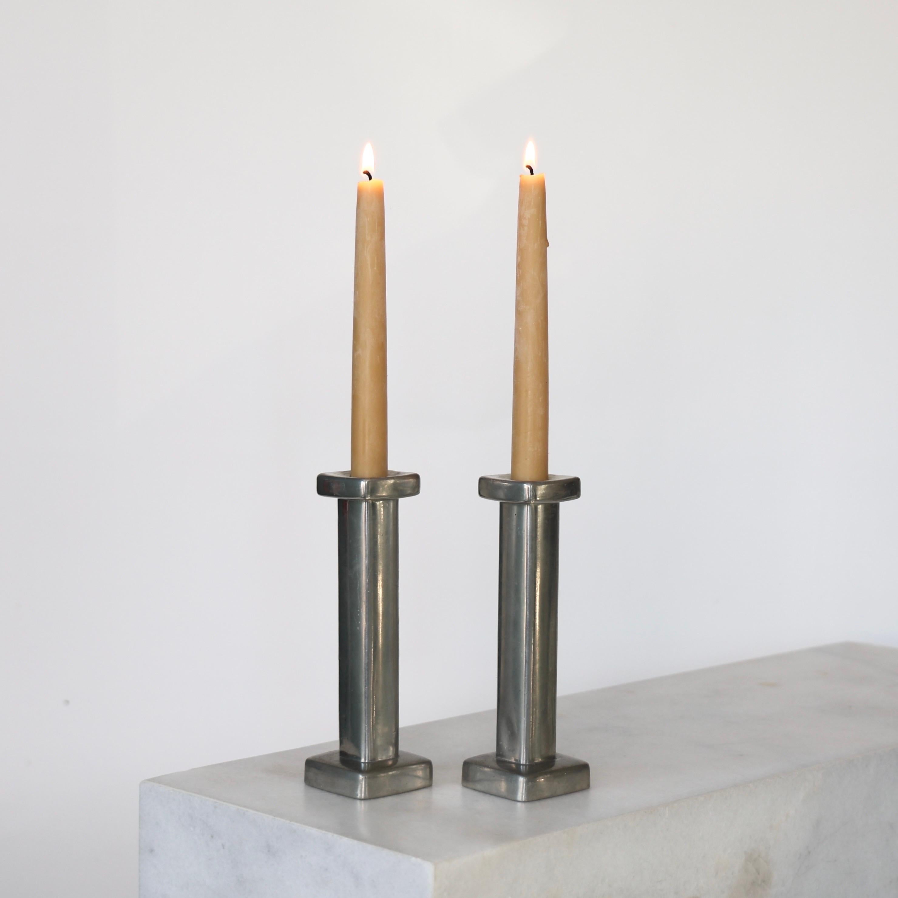 Pewter Candle Holders designed by Astrid Fog for Just Andersen, 1970s, Denmark For Sale 6