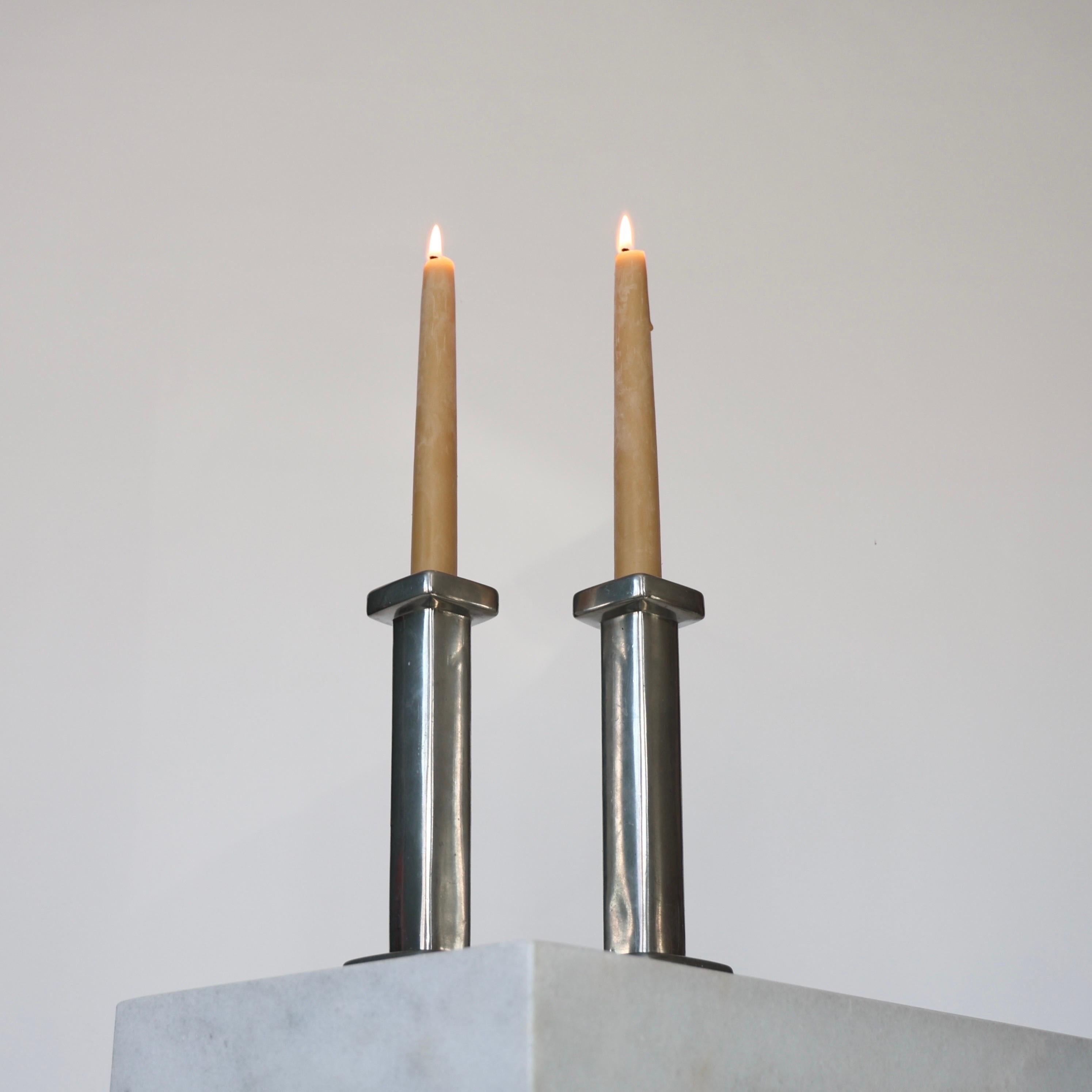 Danish Pewter Candle Holders designed by Astrid Fog for Just Andersen, 1970s, Denmark For Sale