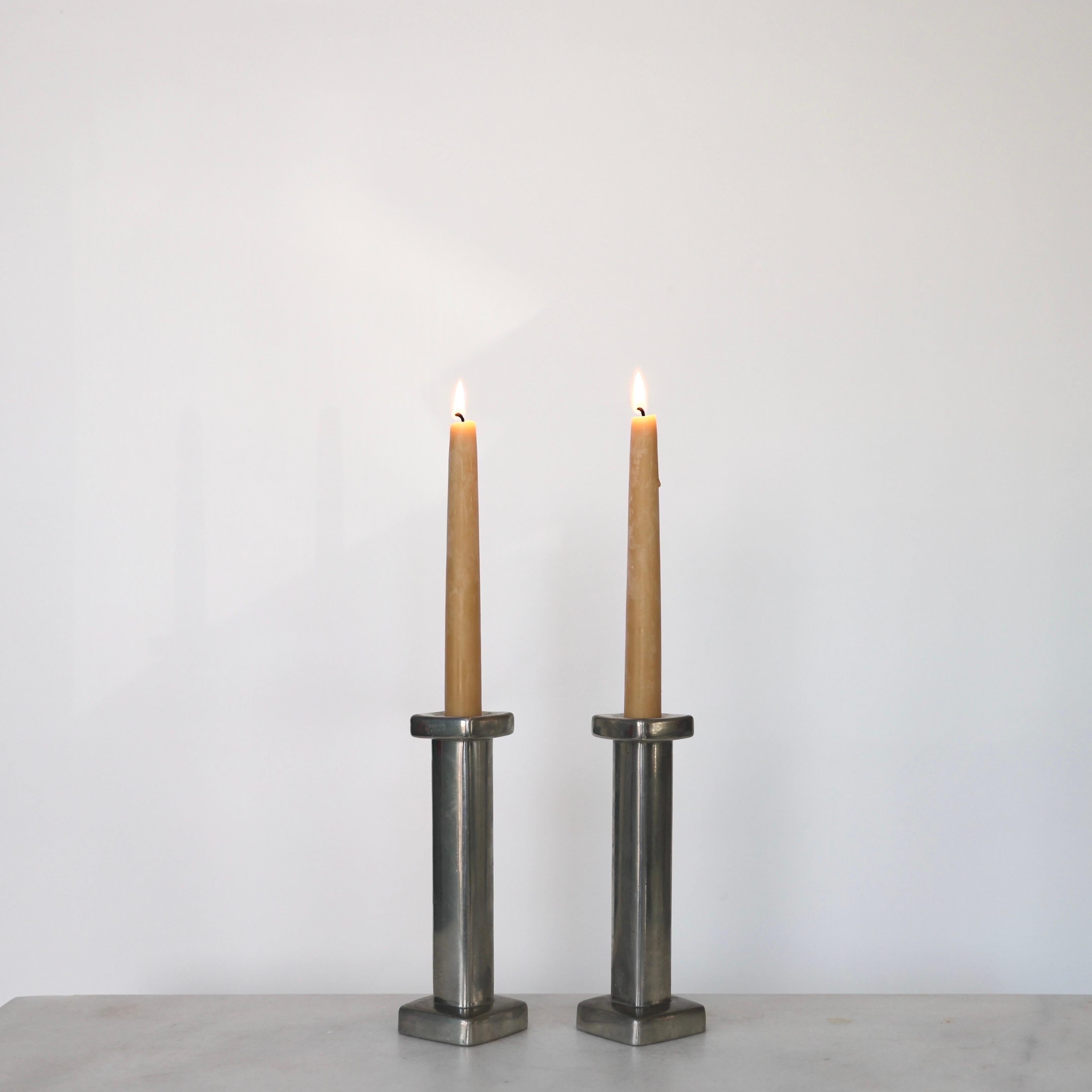 Pewter Candle Holders designed by Astrid Fog for Just Andersen, 1970s, Denmark In Good Condition For Sale In Værløse, DK