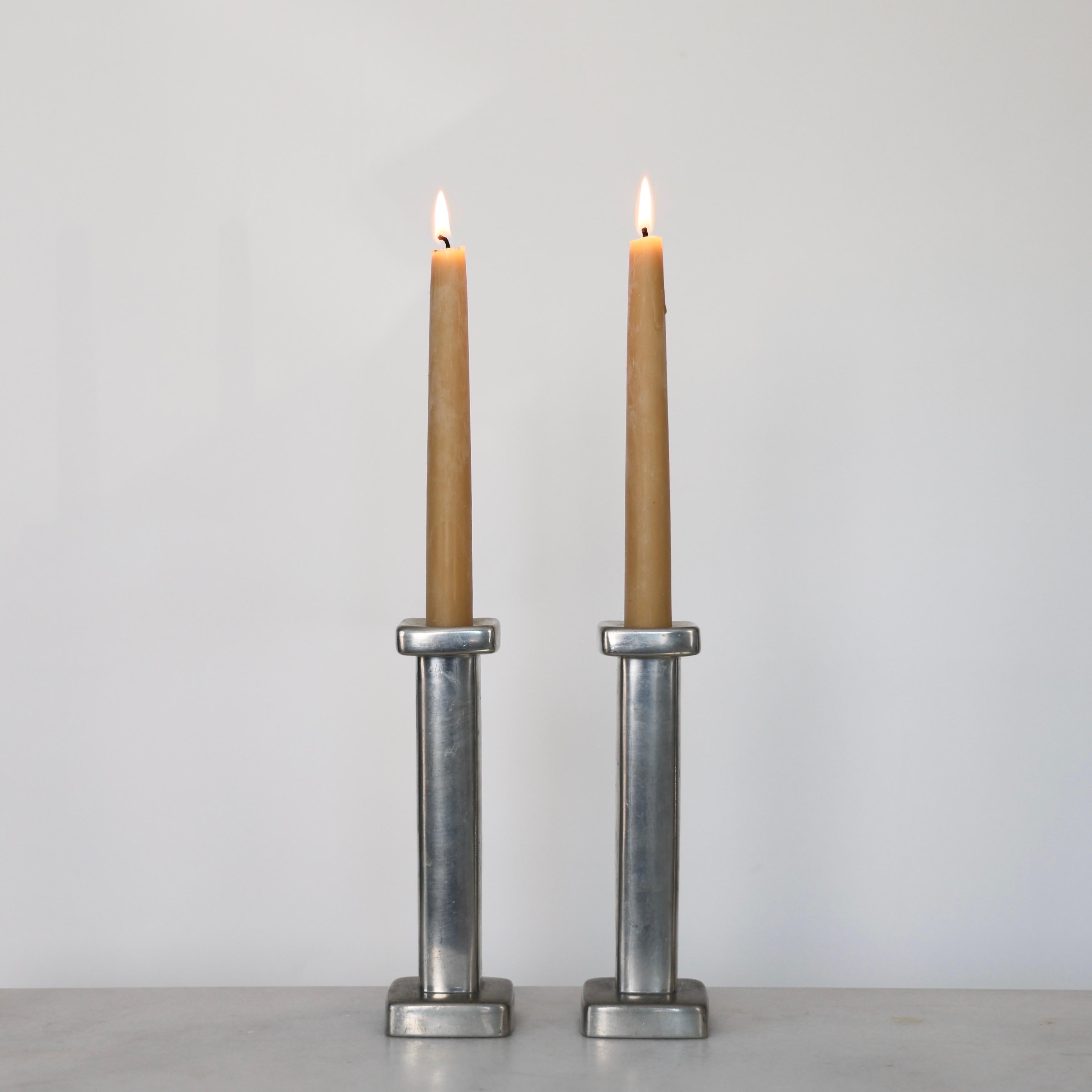 Late 20th Century Pewter Candle Holders designed by Astrid Fog for Just Andersen, 1970s, Denmark For Sale