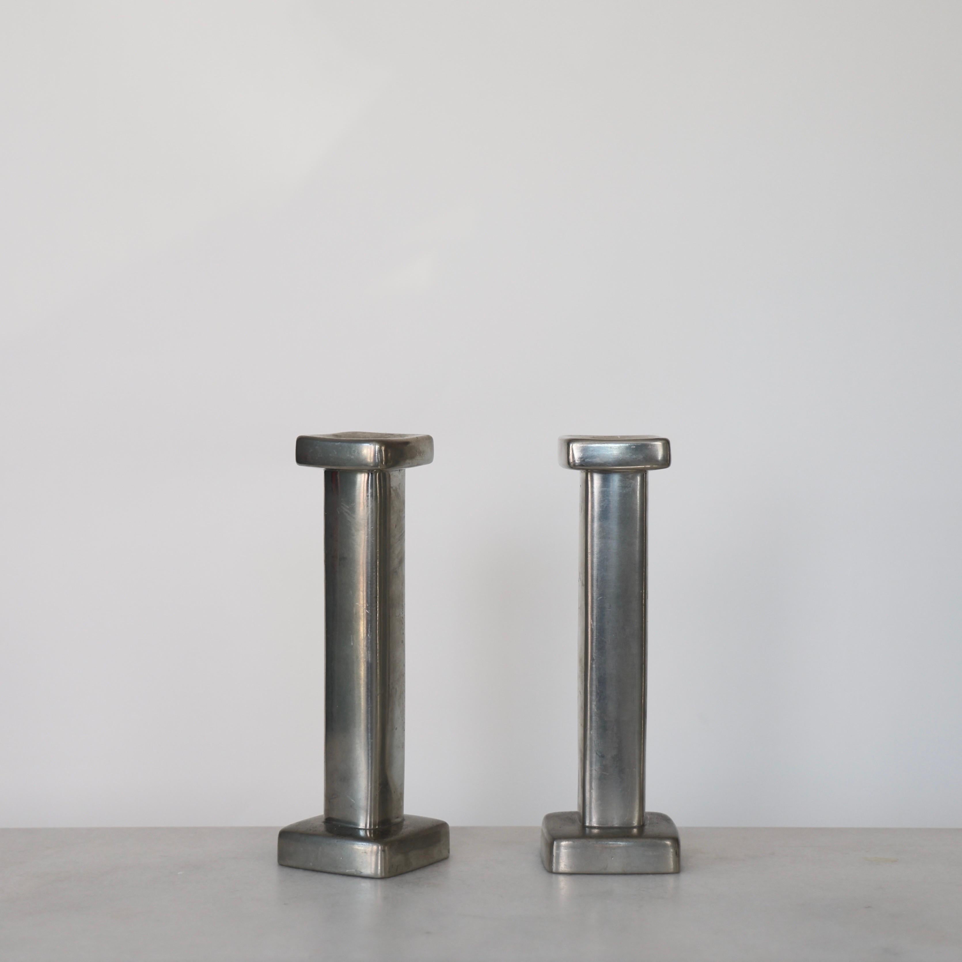 Pewter Candle Holders designed by Astrid Fog for Just Andersen, 1970s, Denmark For Sale 1