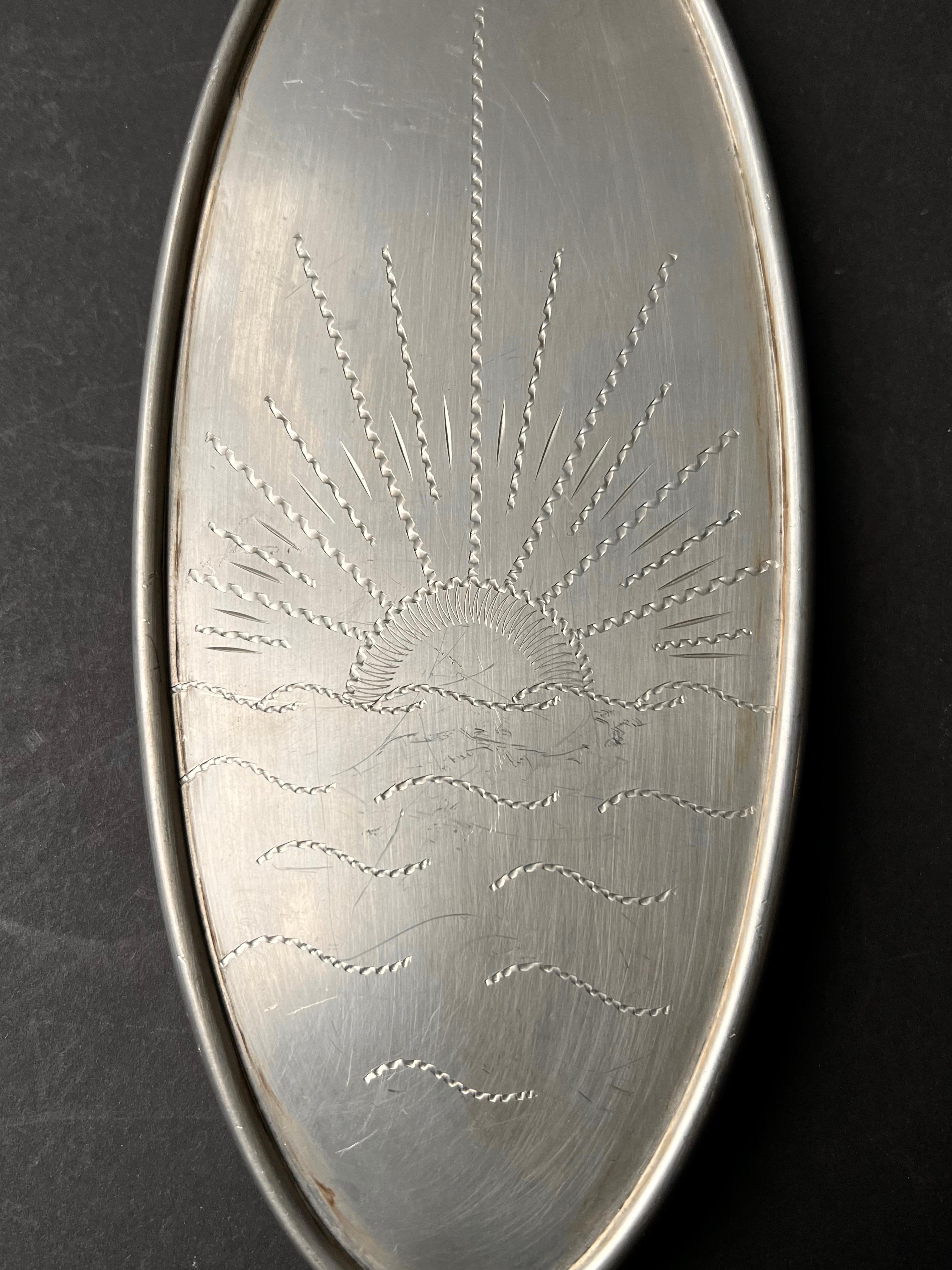 Pewter Candle Sconce with Sunrise Design, Sweden 1932 In Good Condition For Sale In London, GB