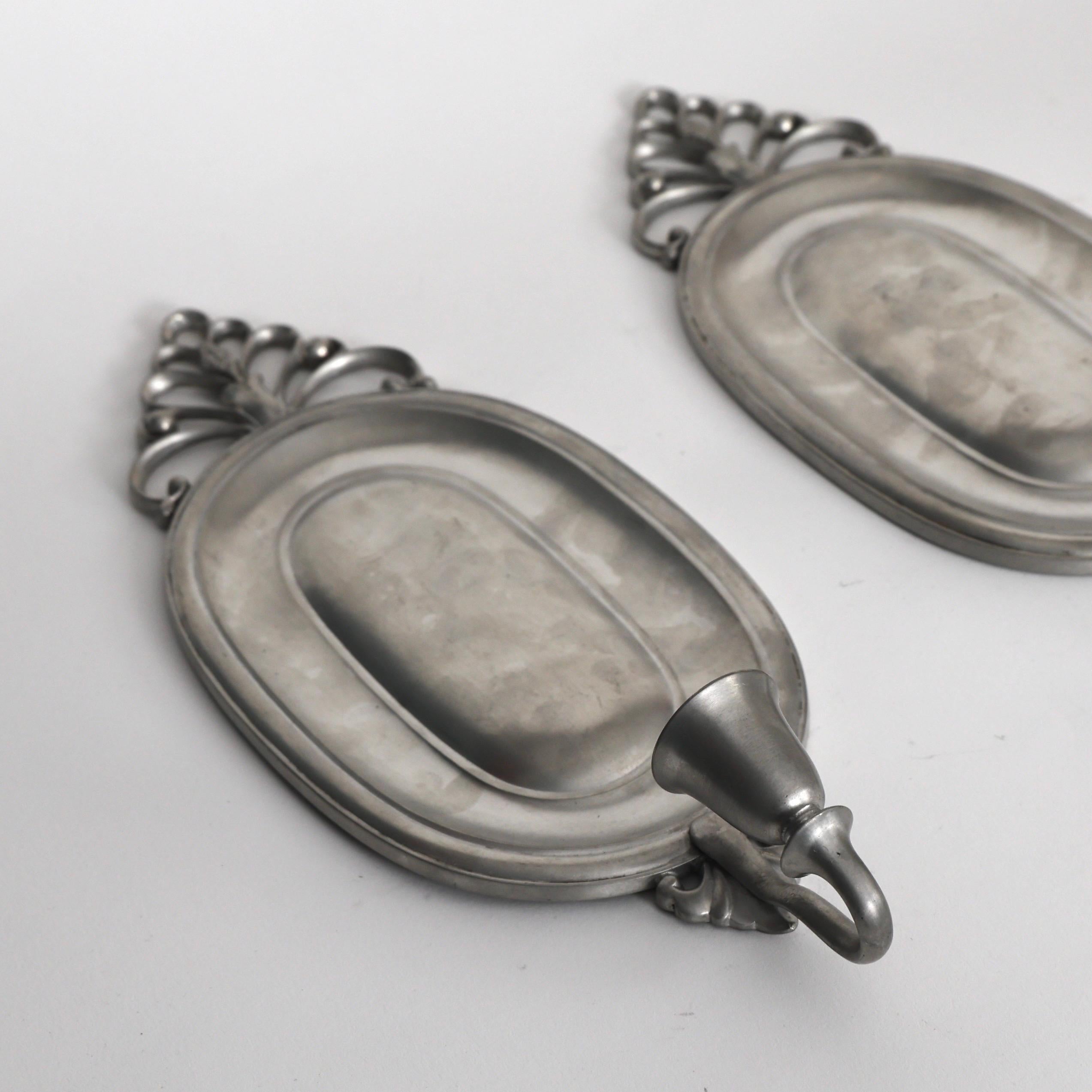 Pewter Candle Sconces by Just Andersen, 1920s, Denmark In Good Condition For Sale In Værløse, DK
