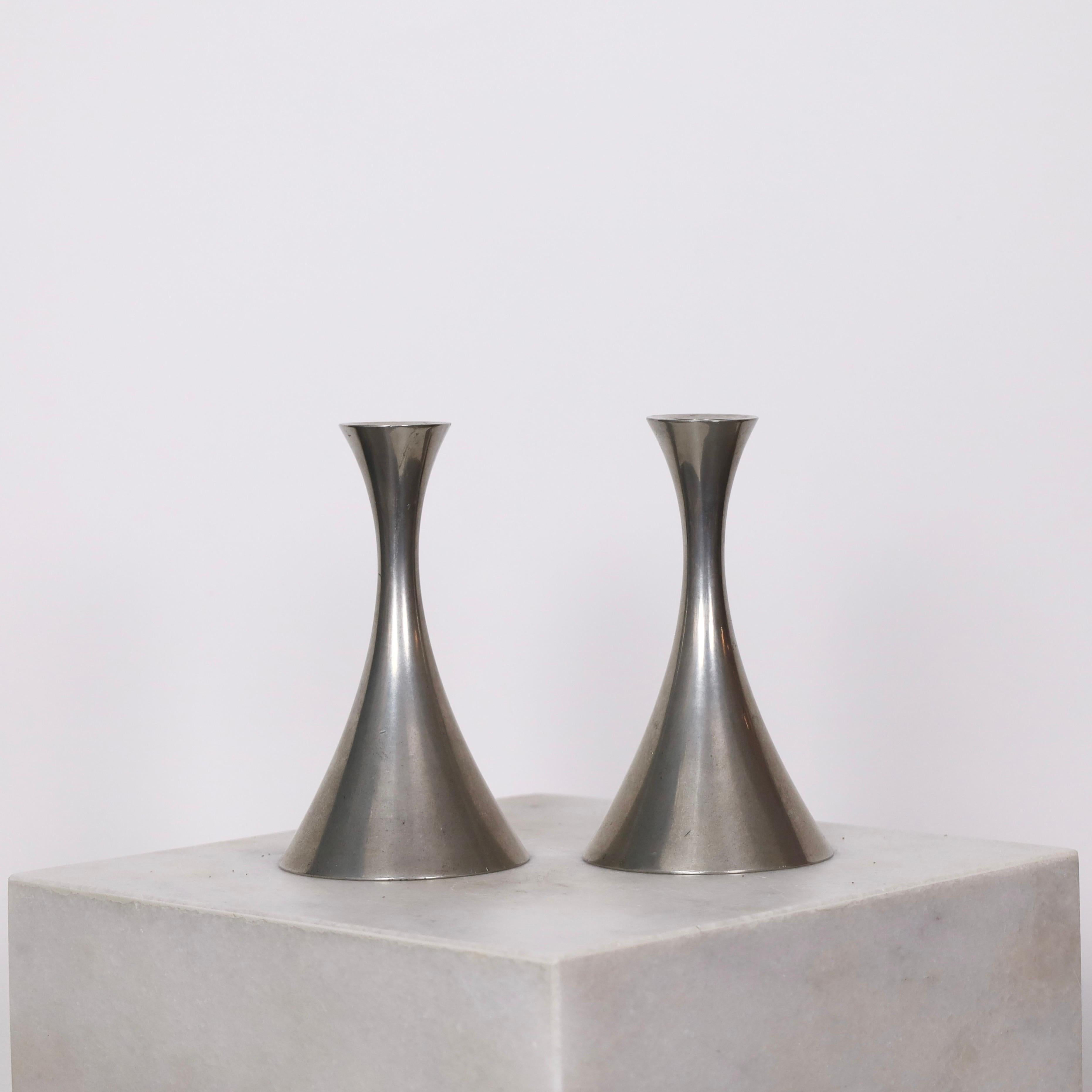Art Deco Pewter Candlestick Holders by Arne Erkers for Just Andersen, 1950s, Denmark For Sale