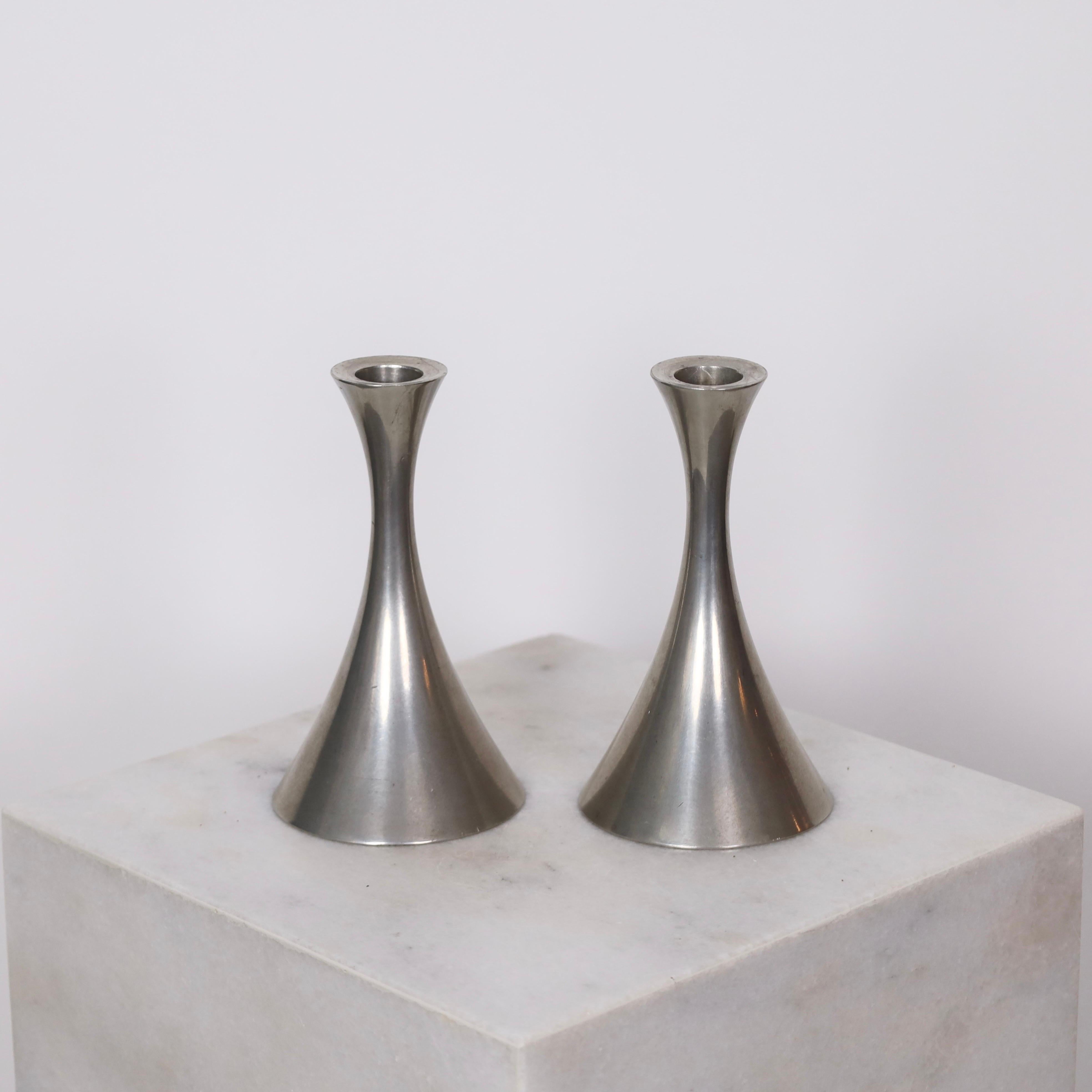 Pewter Candlestick Holders by Arne Erkers for Just Andersen, 1950s, Denmark In Fair Condition For Sale In Værløse, DK