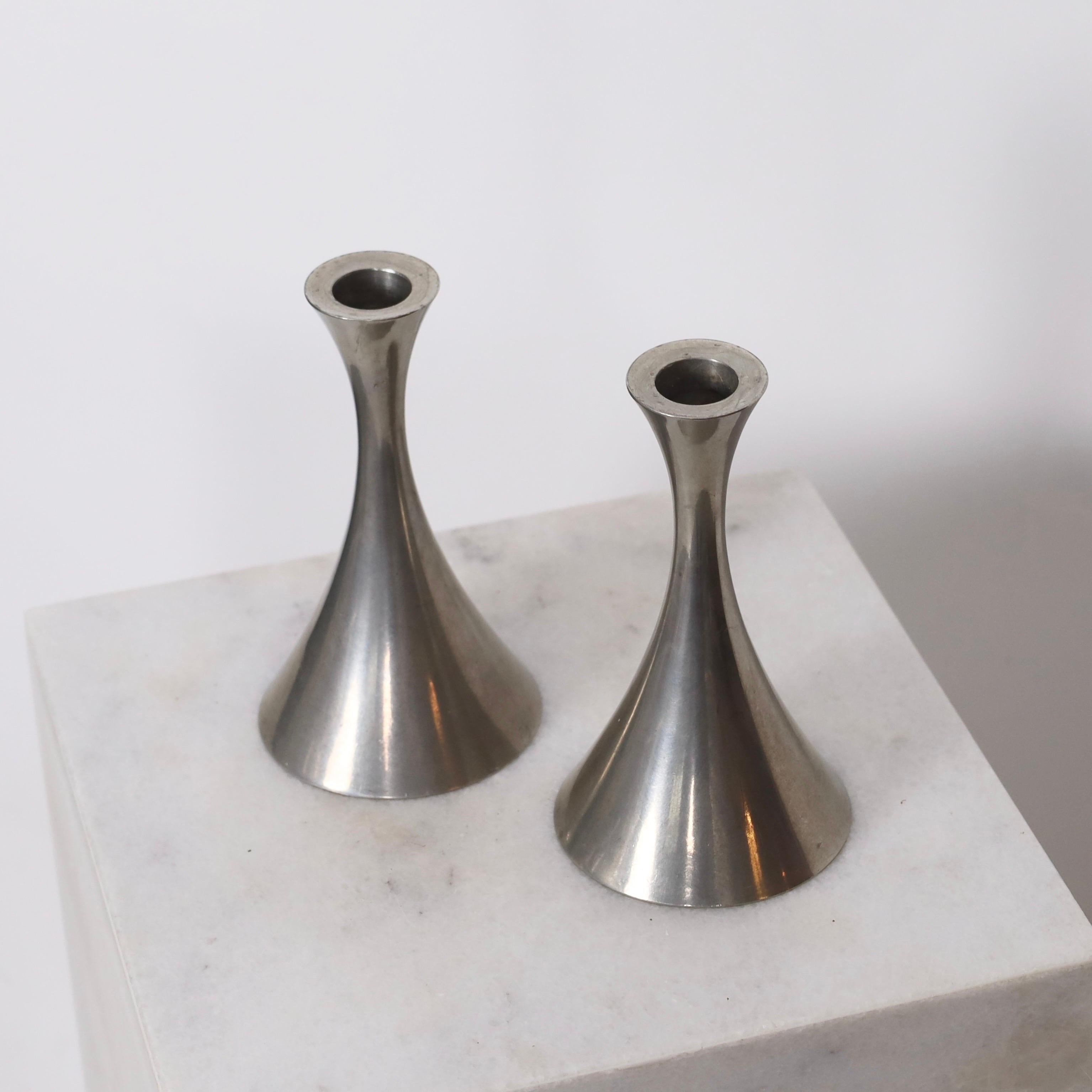 Mid-20th Century Pewter Candlestick Holders by Arne Erkers for Just Andersen, 1950s, Denmark For Sale