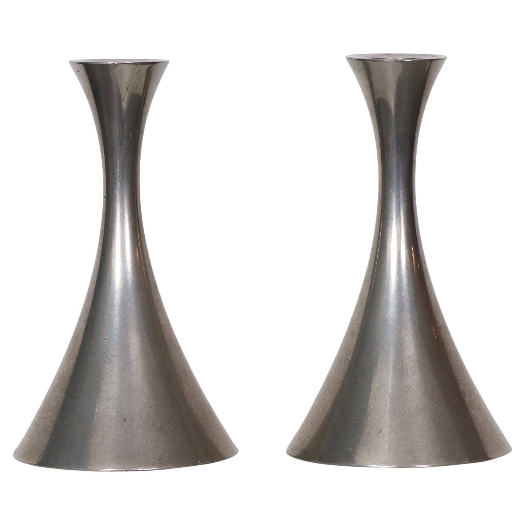 Pewter Candlestick Holders by Arne Erkers for Just Andersen, 1950s, Denmark