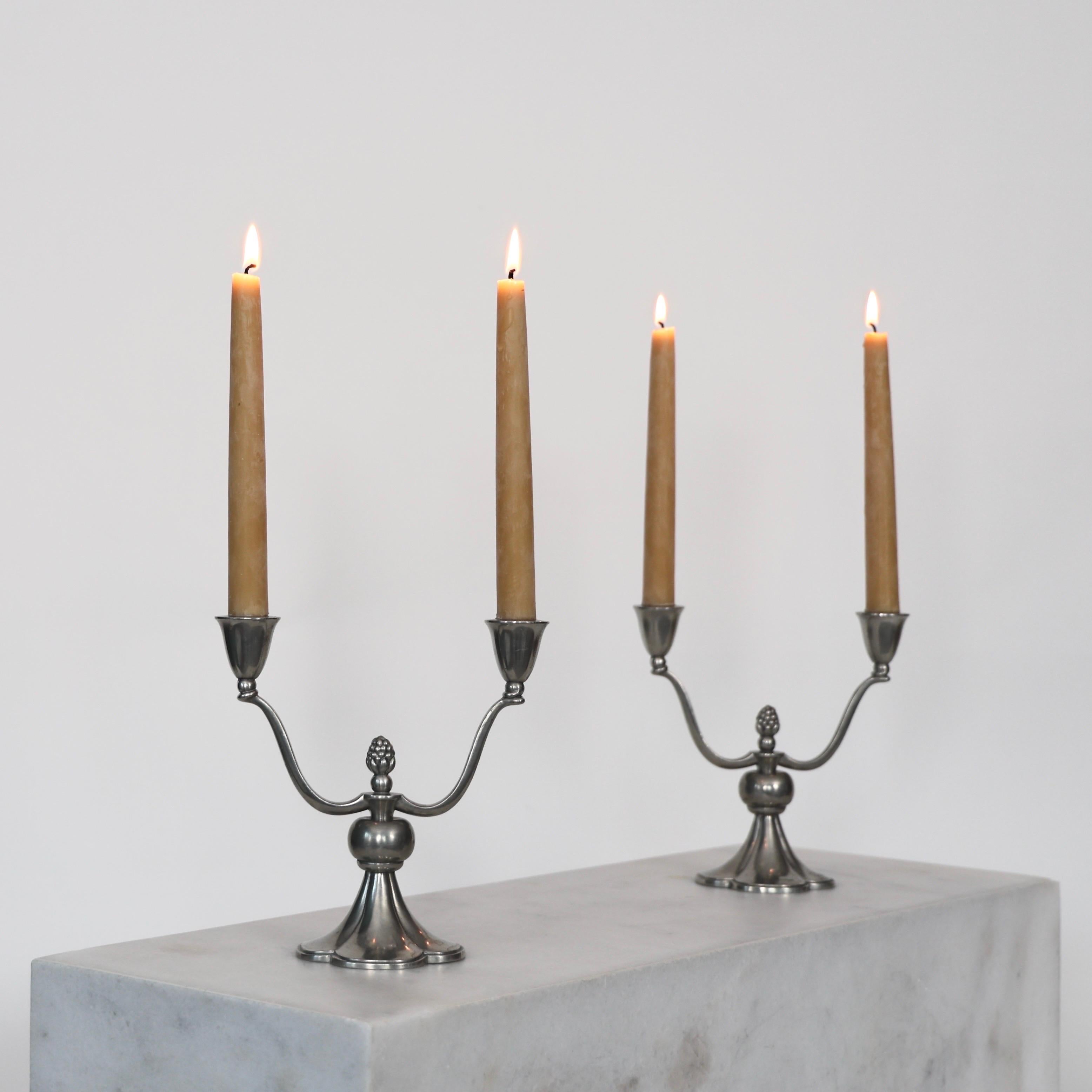 Art Deco Pewter Candlestick Holders by Just Andersen, 1920s, Denmark For Sale