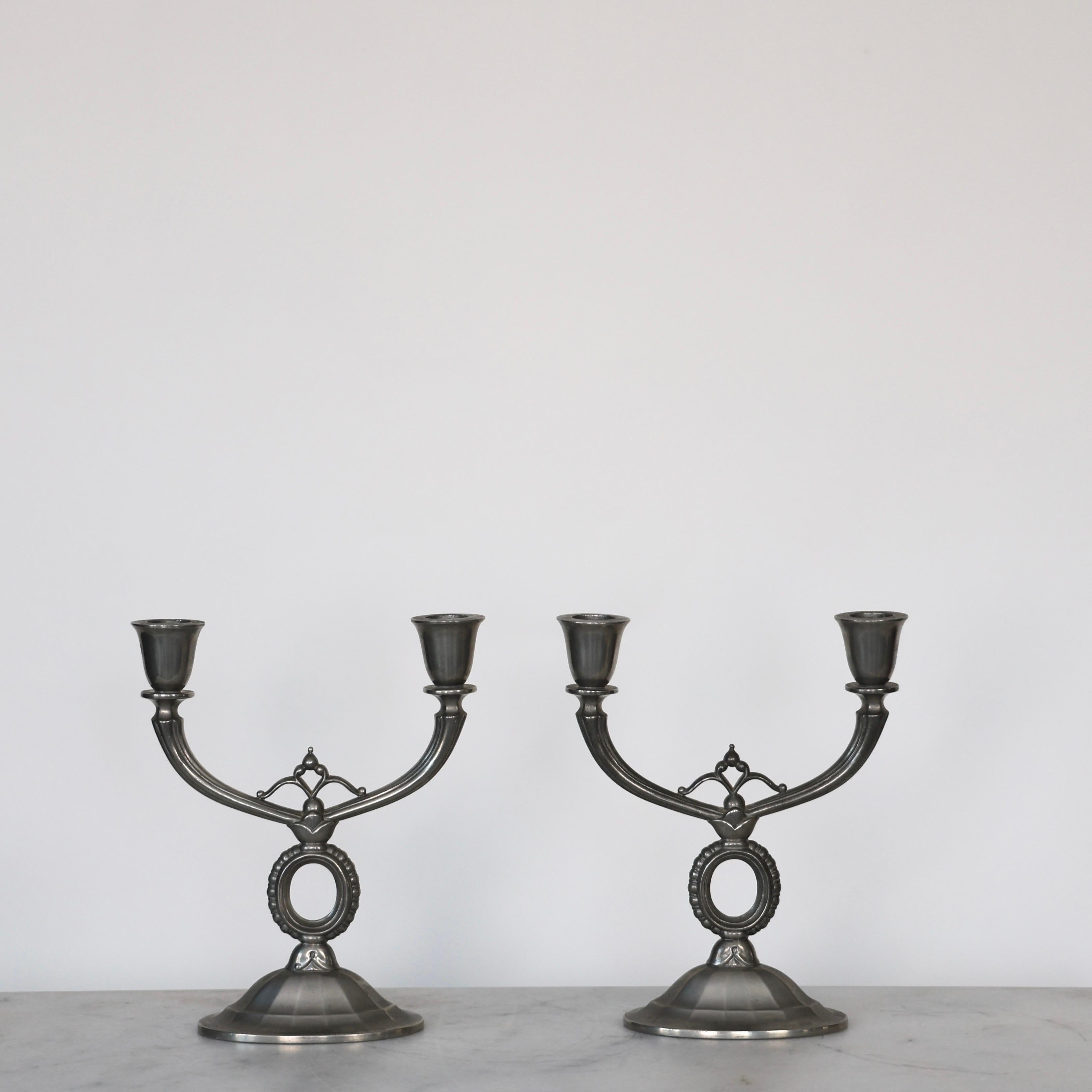 Art Deco Pewter Candlestick Holders by Just Andersen, 1920s, Denmark For Sale