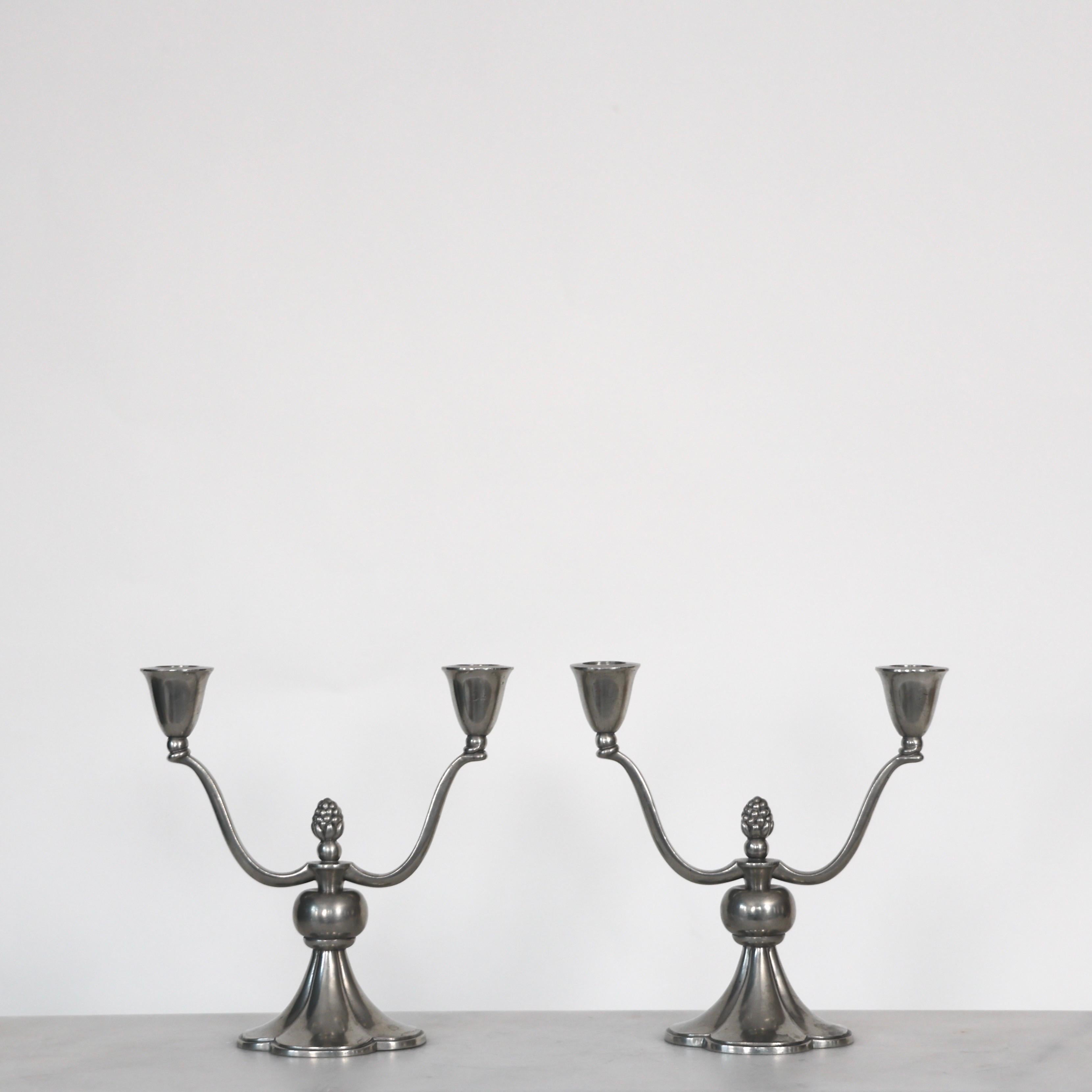 Danish Pewter Candlestick Holders by Just Andersen, 1920s, Denmark For Sale