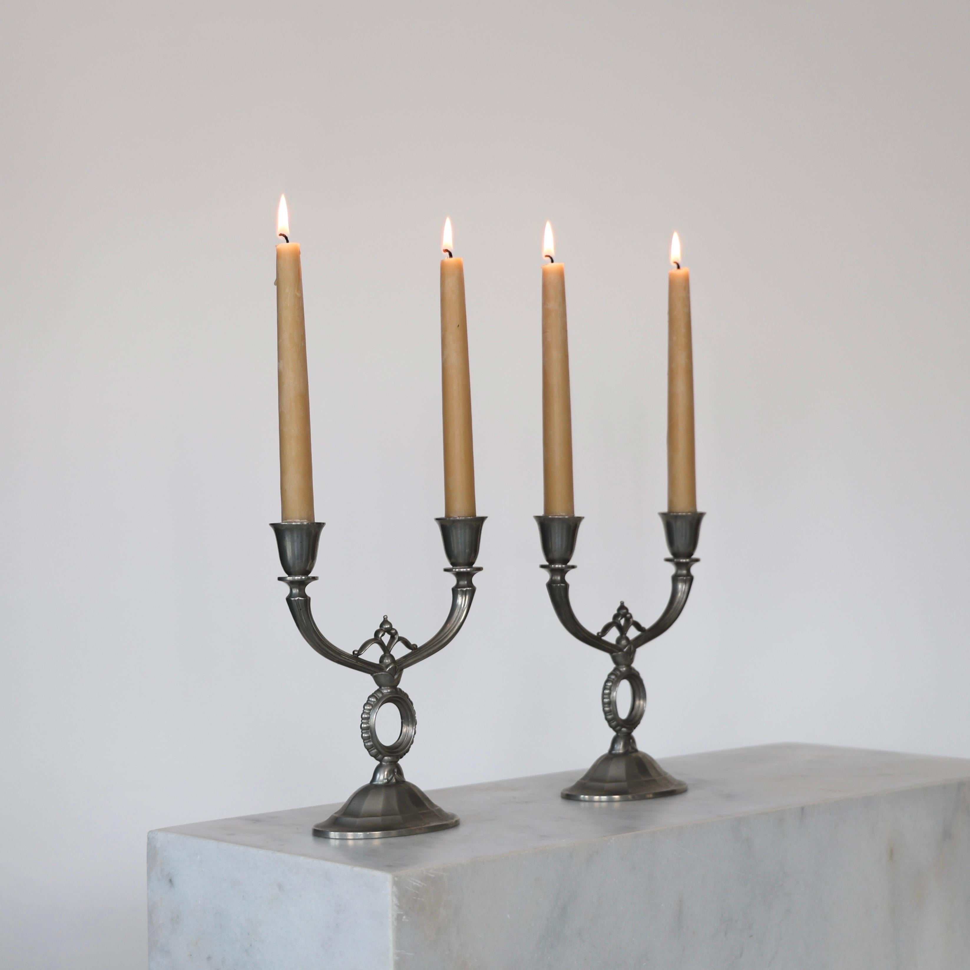 Danish Pewter Candlestick Holders by Just Andersen, 1920s, Denmark For Sale