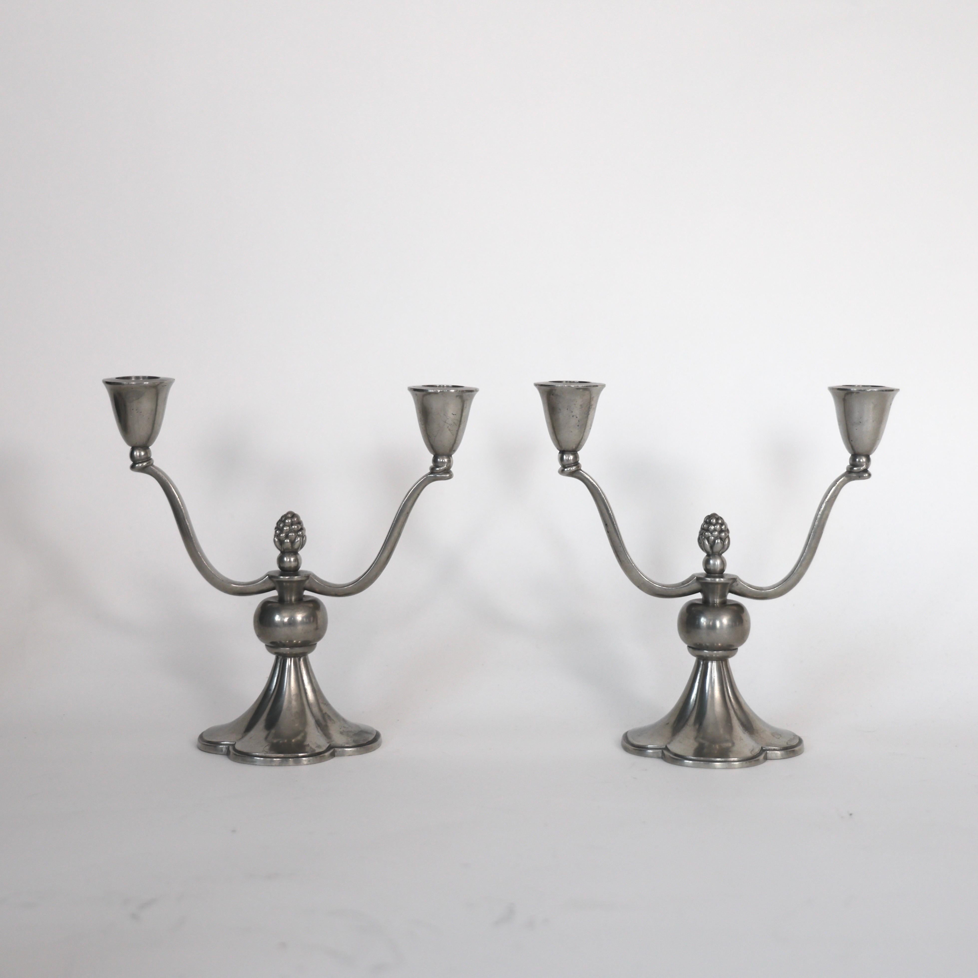 Hammered Pewter Candlestick Holders by Just Andersen, 1920s, Denmark For Sale