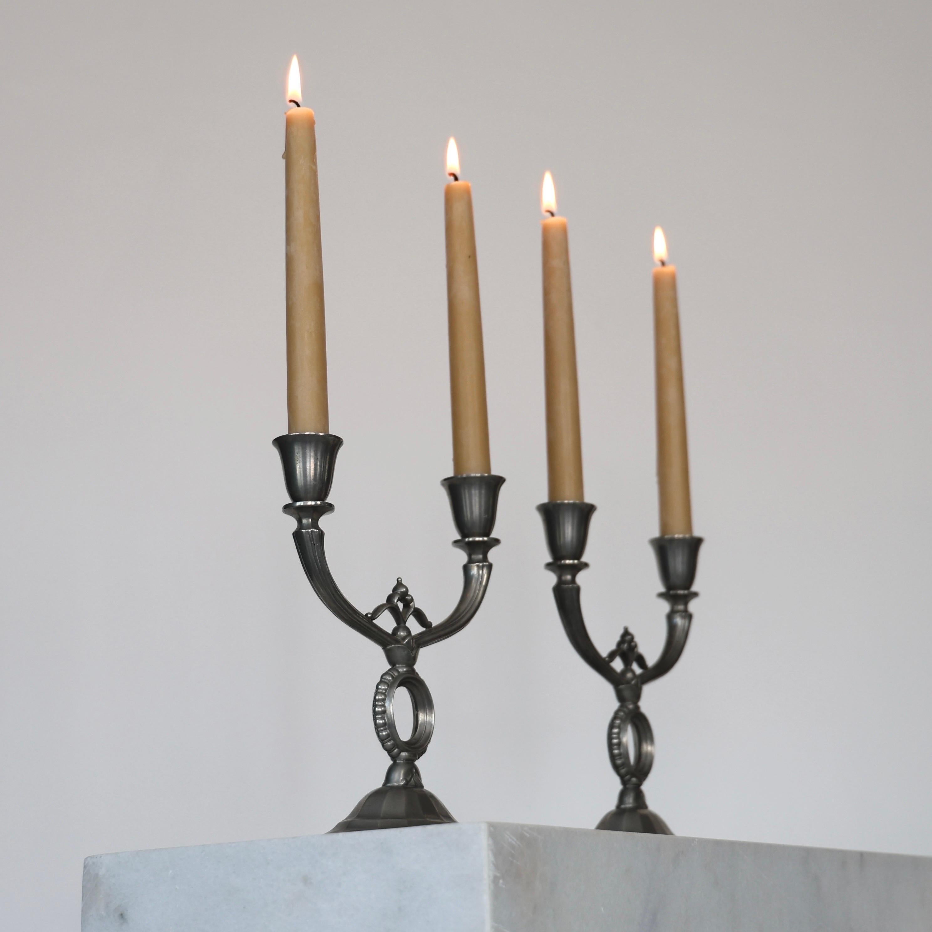 Pewter Candlestick Holders by Just Andersen, 1920s, Denmark In Good Condition For Sale In Værløse, DK