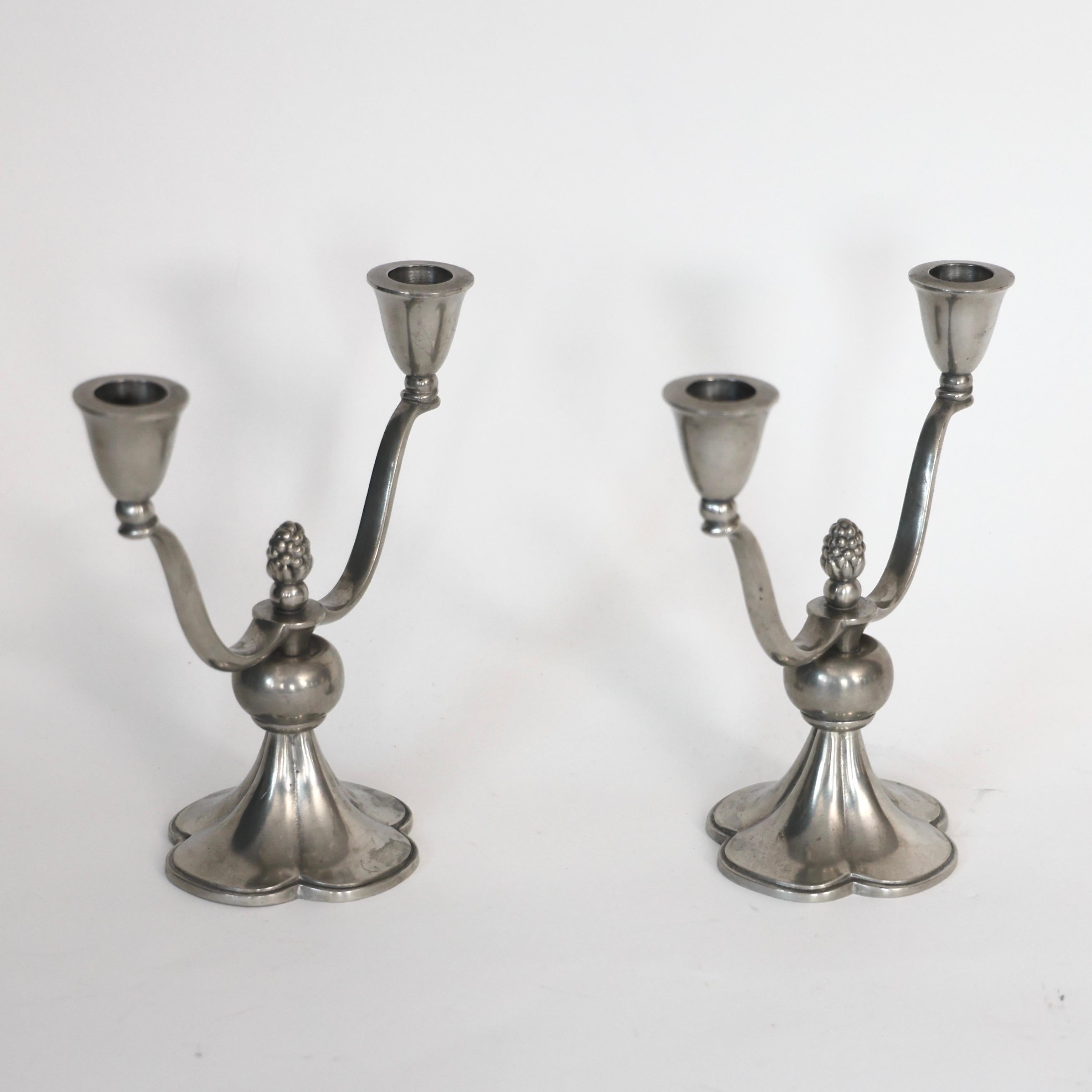 Pewter Candlestick Holders by Just Andersen, 1920s, Denmark In Good Condition For Sale In Værløse, DK