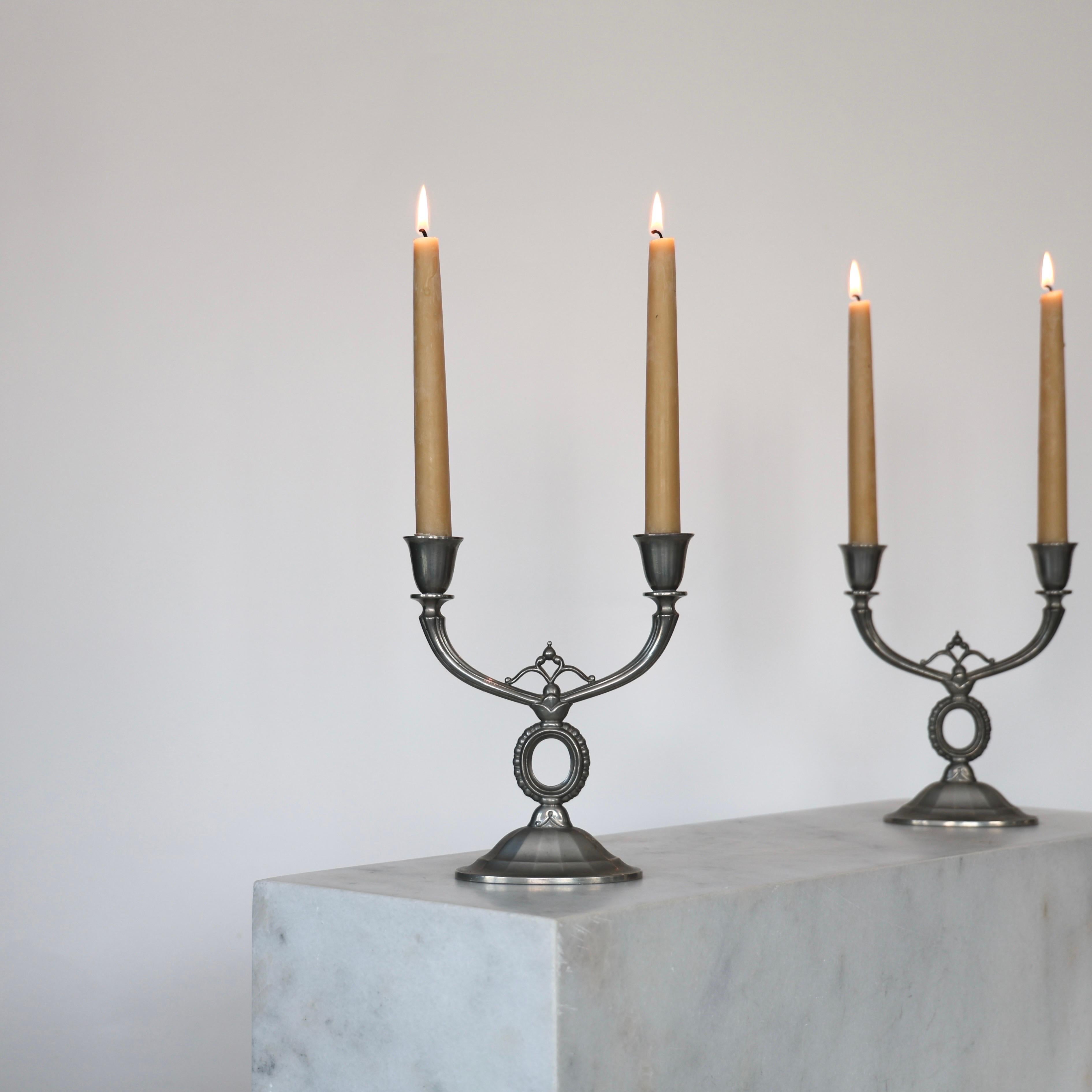 Early 20th Century Pewter Candlestick Holders by Just Andersen, 1920s, Denmark For Sale