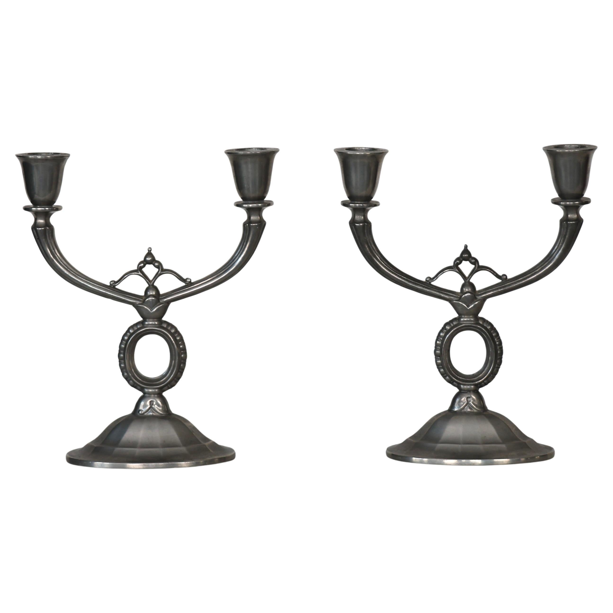 Pewter Candlestick Holders by Just Andersen, 1920s, Denmark