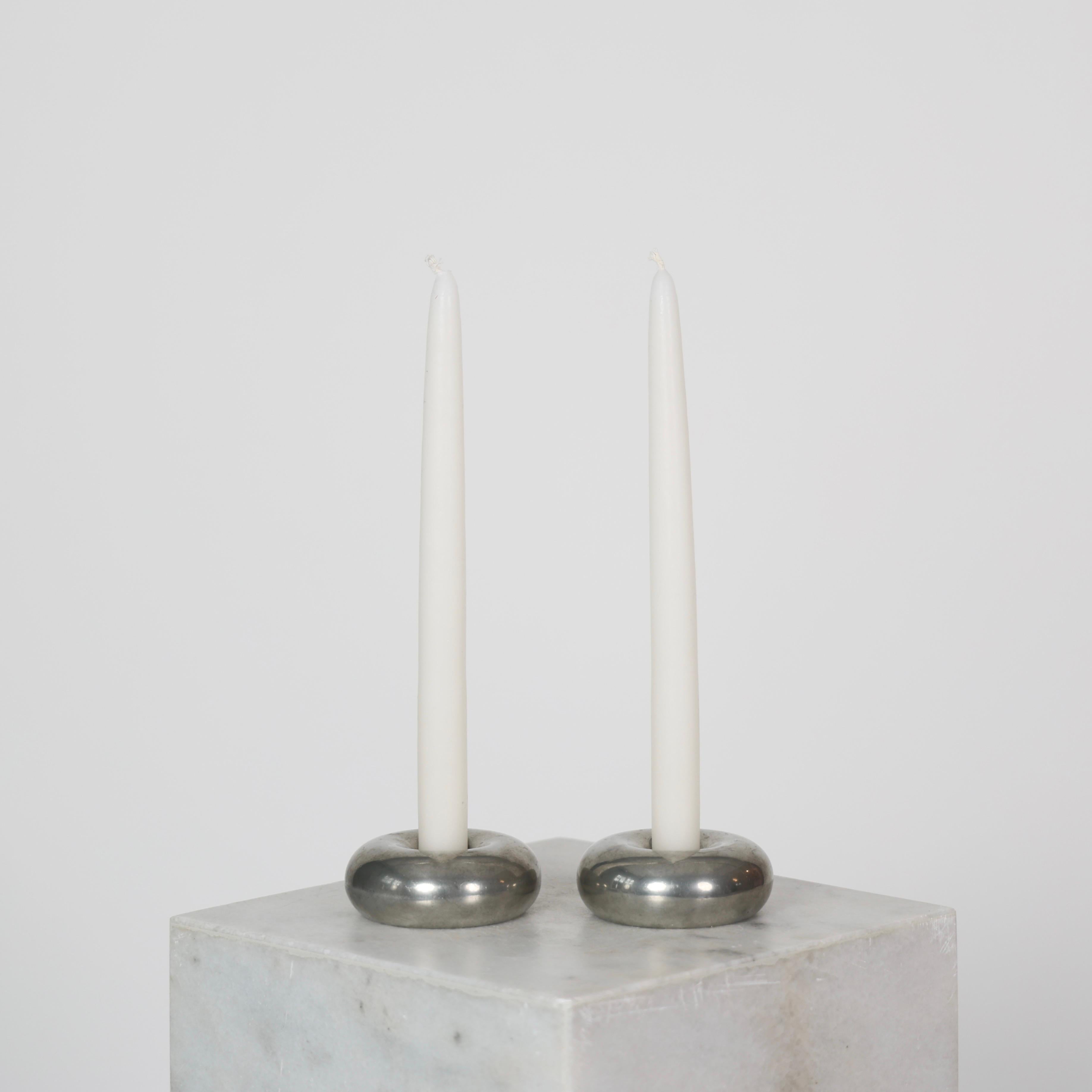 Scandinavian Modern Pewter Candlesticks designed by Astrid Fog for Just Andersen, 1970s, Denmark For Sale