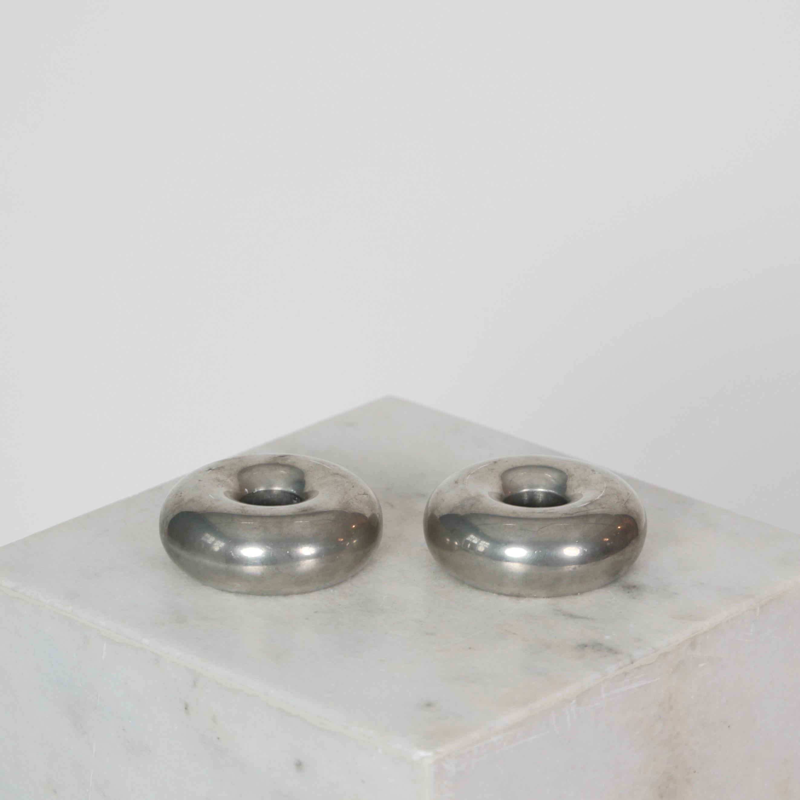 Danish Pewter Candlesticks designed by Astrid Fog for Just Andersen, 1970s, Denmark For Sale